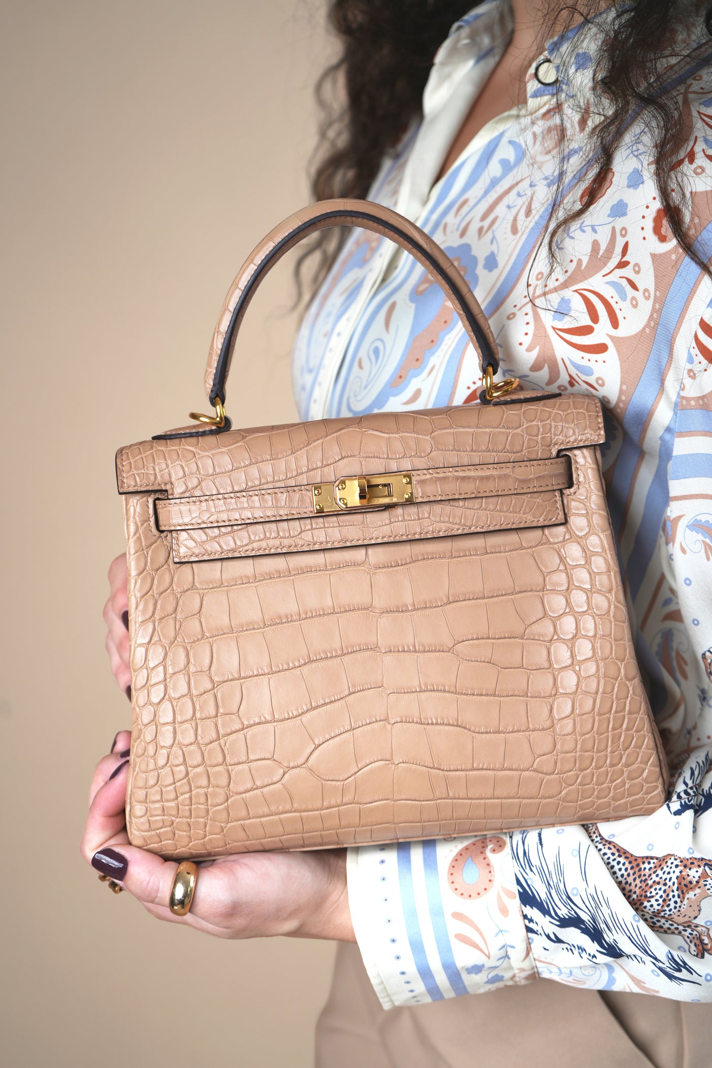 Hermès Kelly 25 Matte Alligator Chai GHW