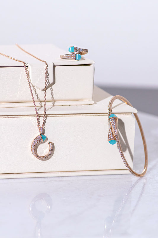 Marli Cleo Rose Gold/Blue Chalcedony Set