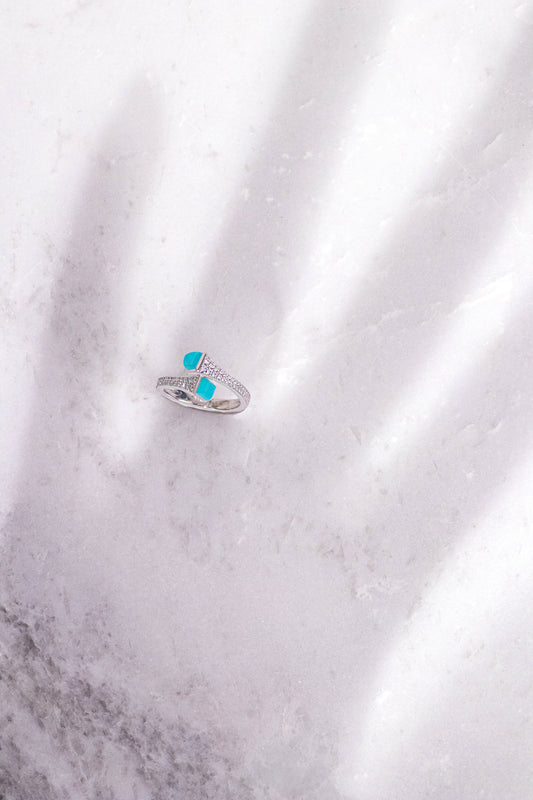 خاتم مارلي نحيف من العقيق الأبيض/الأزرق البحري