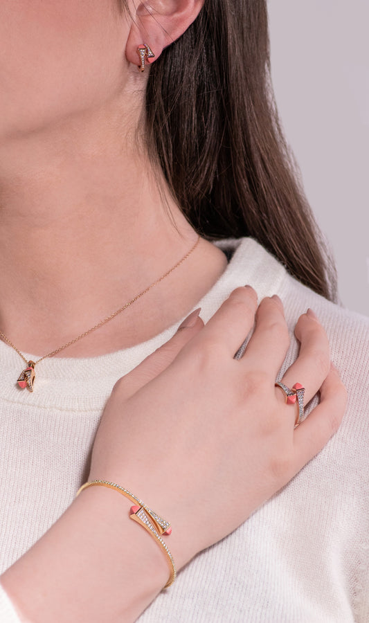 Marli Cleo Pink Coral Set in Rose Gold