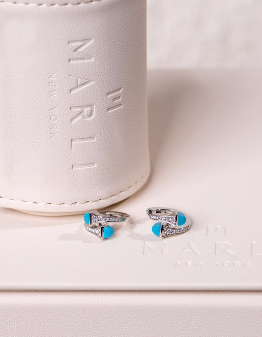 أقراط مارلي كليو الماسية من الذهب الأبيض والفيروز