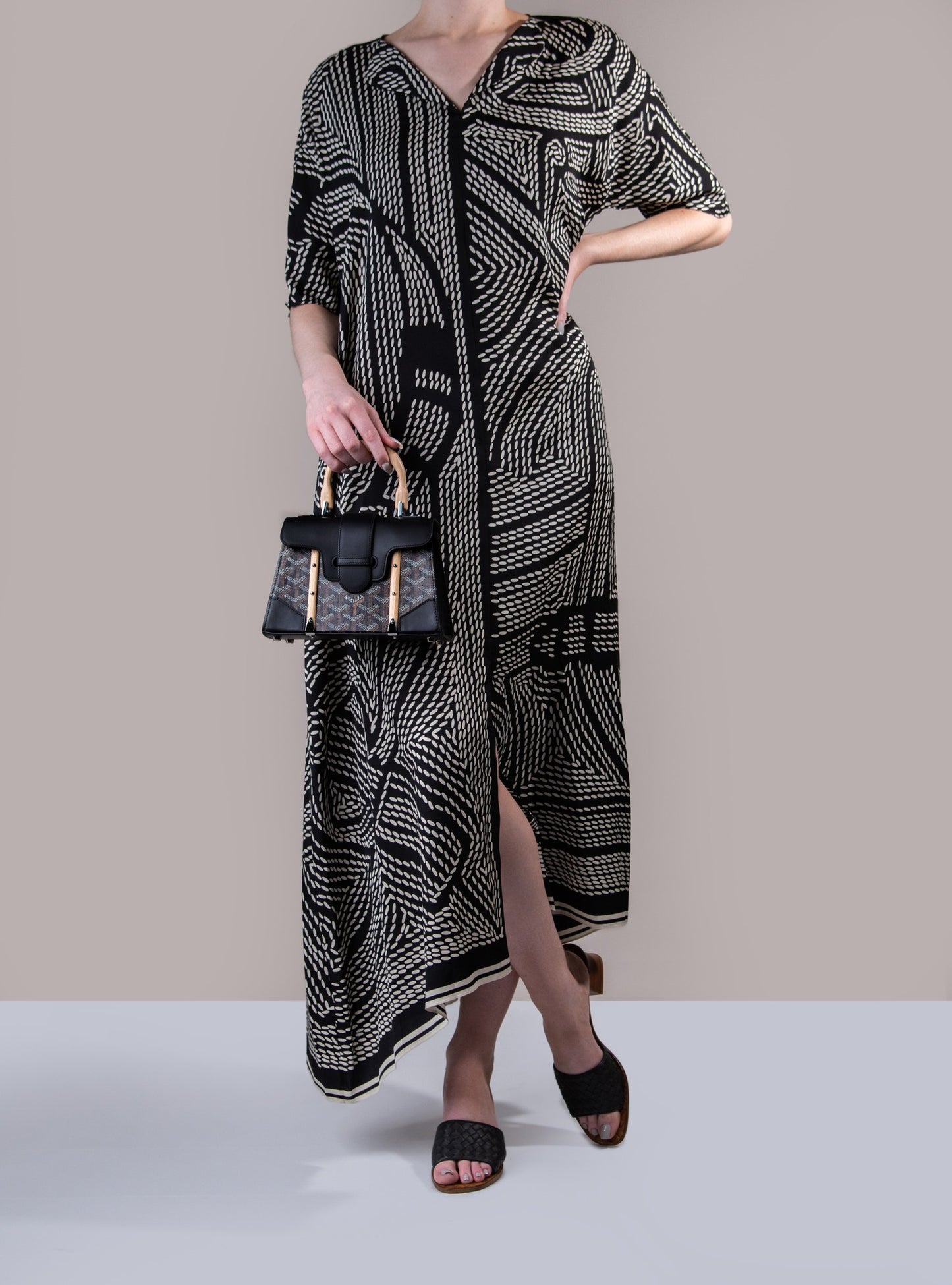 Goyard Mini Saigon Structure Black with Bottega Veneta Intrecciato Nappa Black Sandals