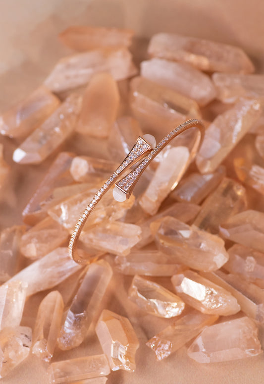 Marli Cleo Rose Gold Bangle with Diamond & Moon Stone