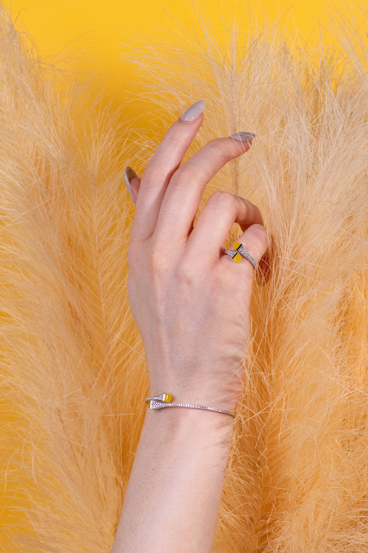 Marli Cleo White Gold Ring & Bangle with Diamonds & Yellow Quartzite Stone