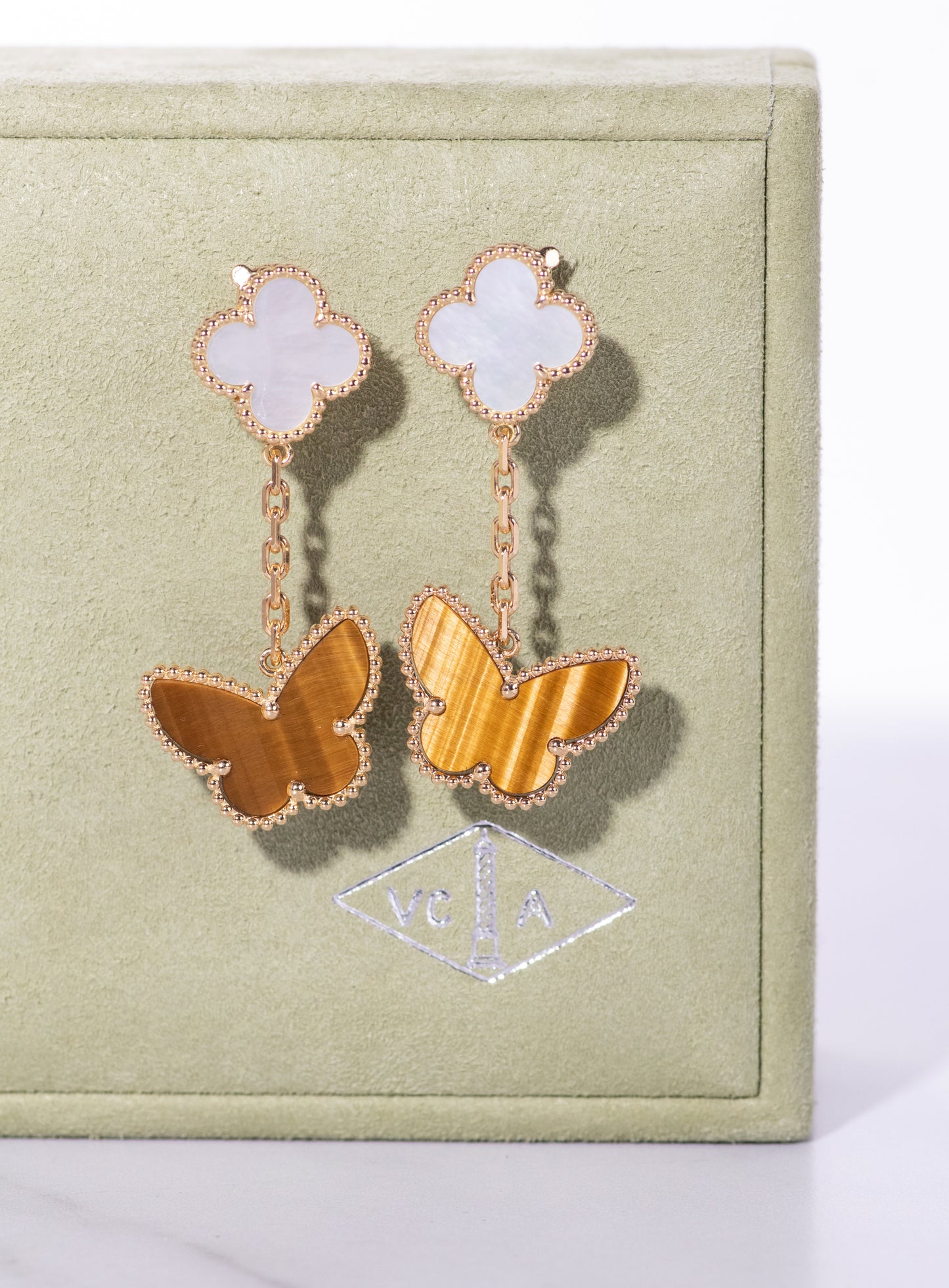 Van Cleef & Arpels Lucky Alhambra Mother-of-Pearl Tiger Eye Butterfly Earrings
