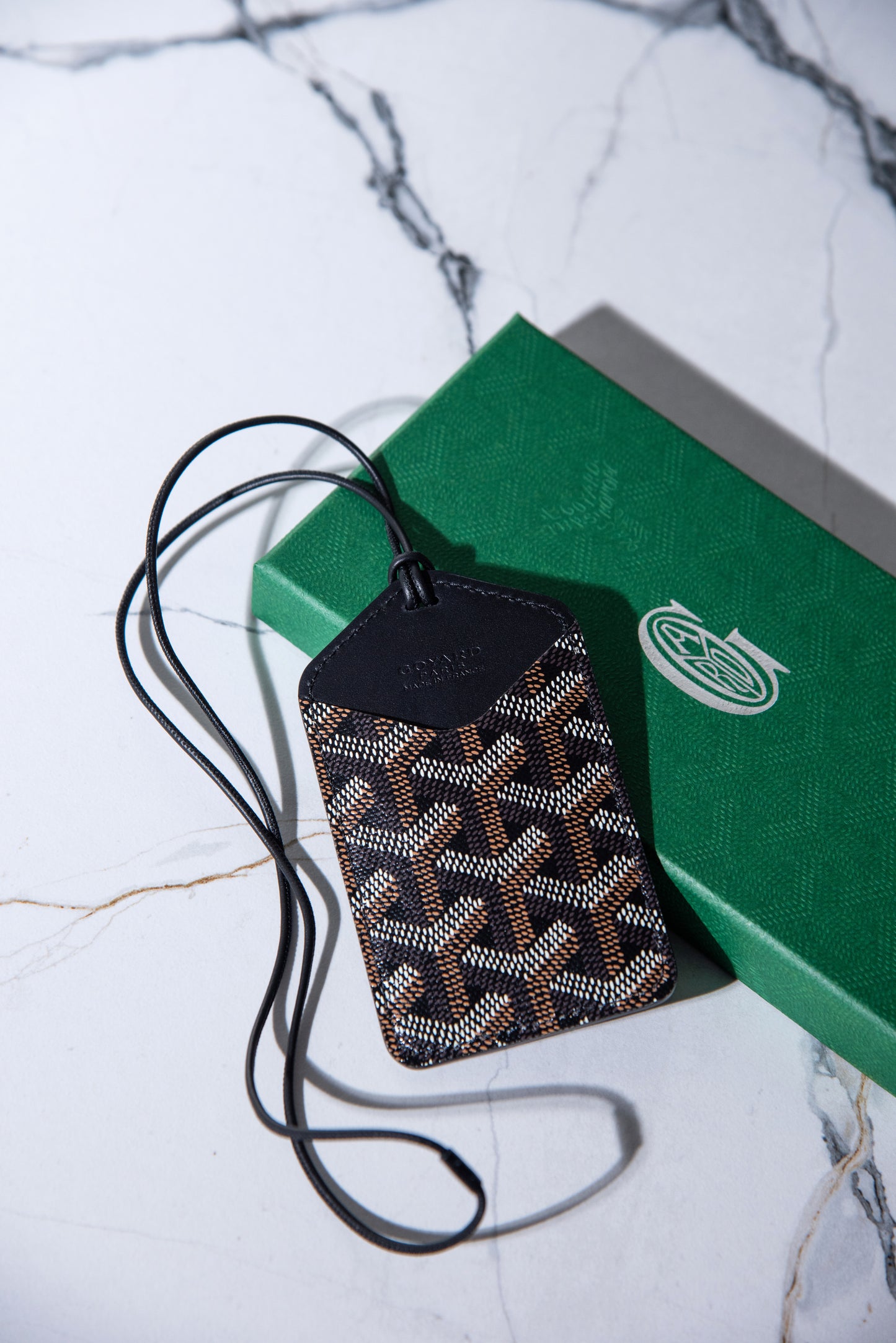 Goyard Leather ID Tag Holder in Black/Tan