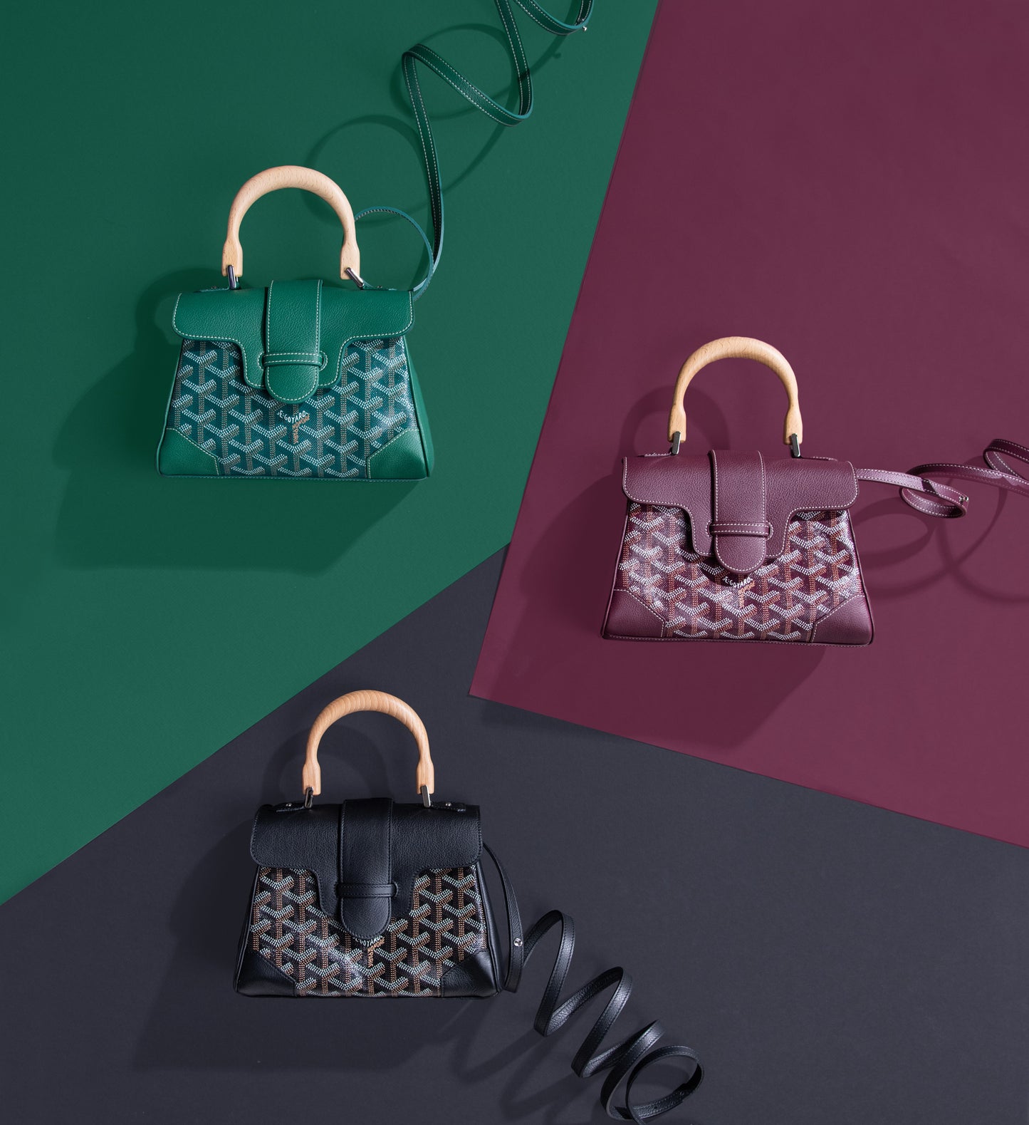 Goyard Mini Soft Saigon in Green & Burgundy & Black