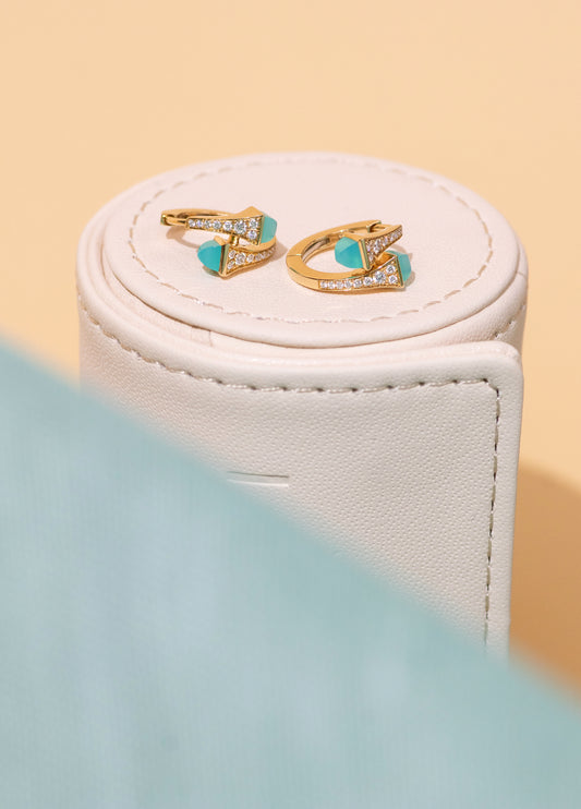Marli Cleo Yellow Gold Diamond Earrings with Blue Chalcedony