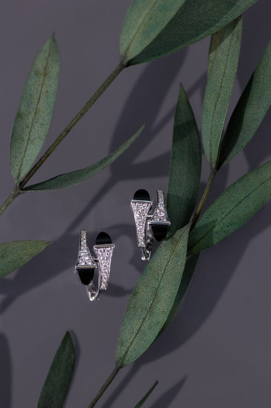 Marli Cleo White Gold Earrings w/Diamond Pave & Onyx