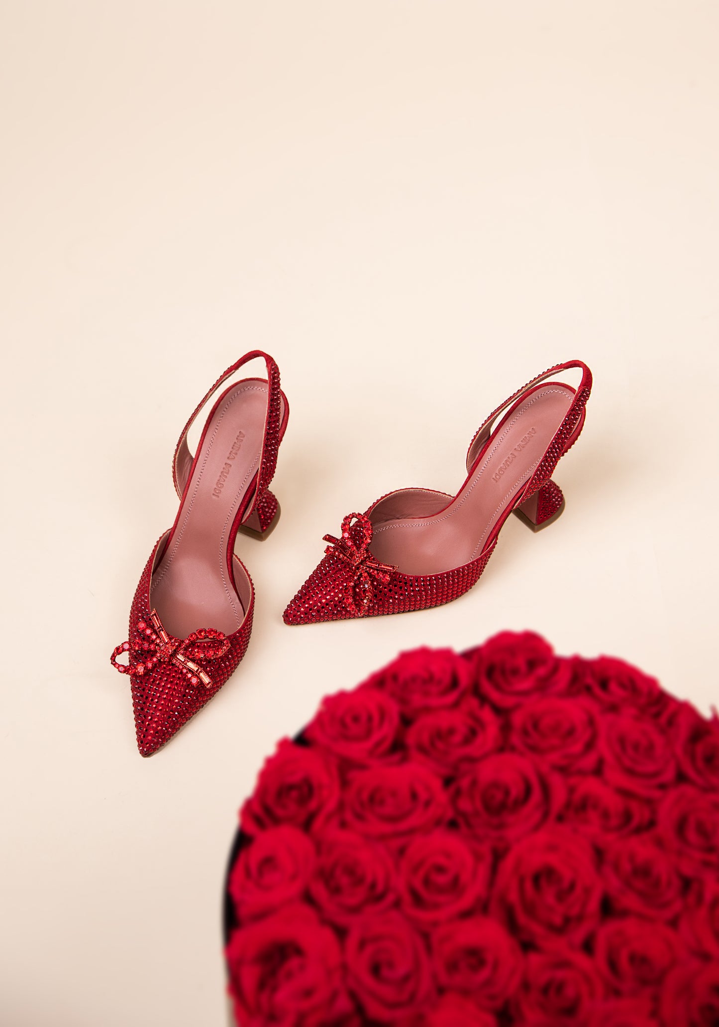 Amina Muaddi Slingback Red Crystals