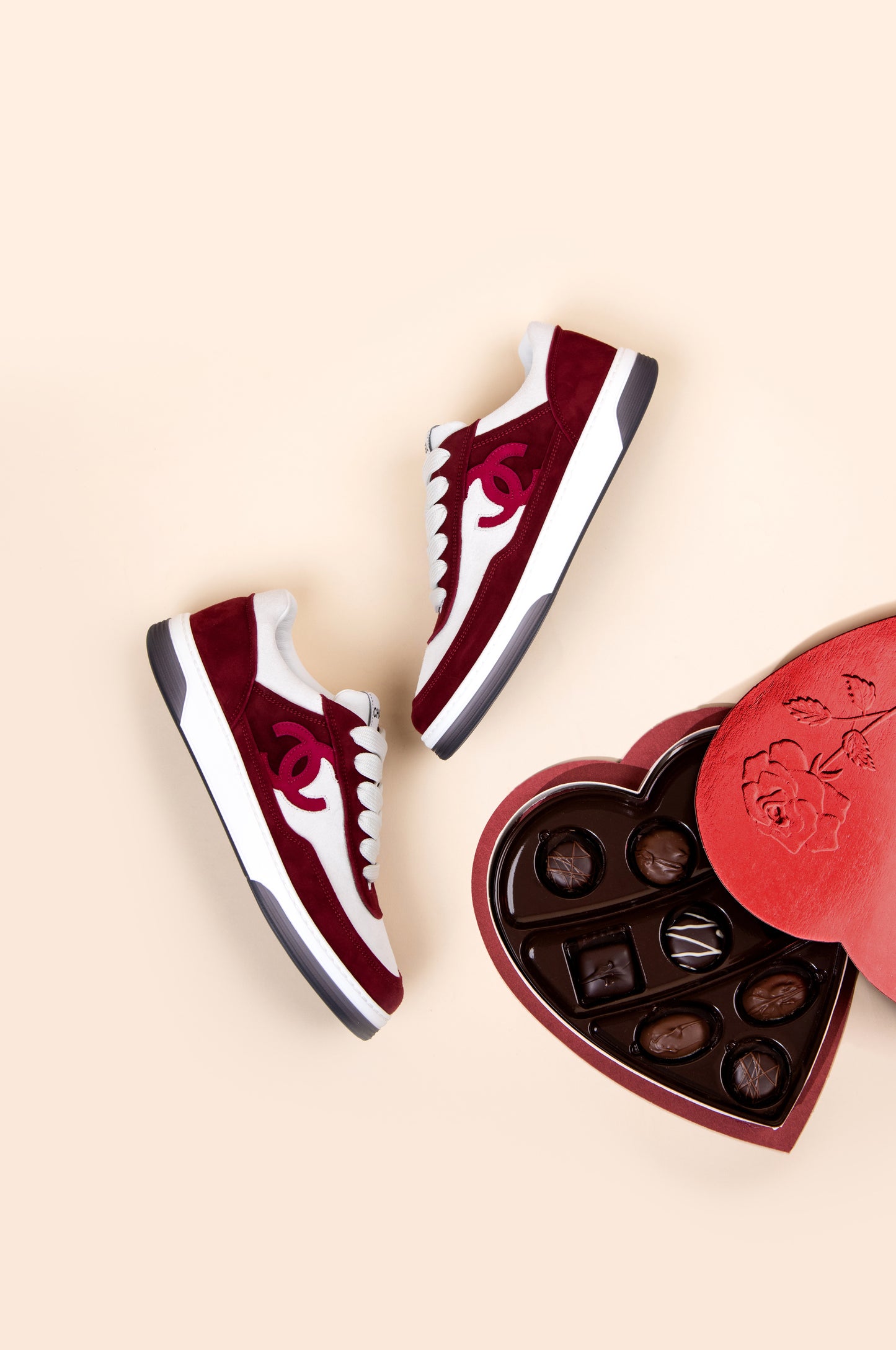 Chanel CC Sneakers in Burgundy/White