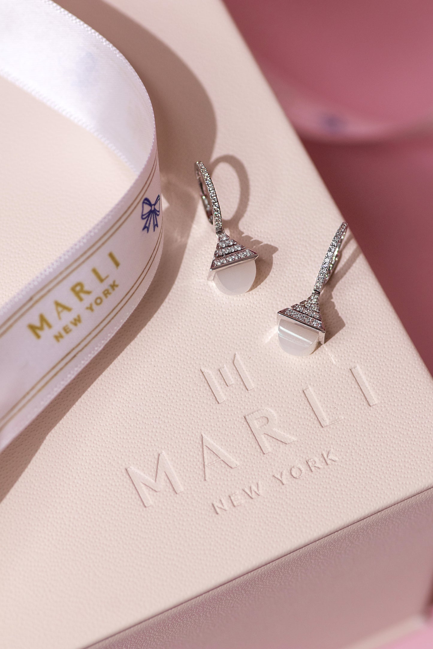 Marli Cleo Rev Luxe White Gold Diamond Drop Earrings in Moon Stone