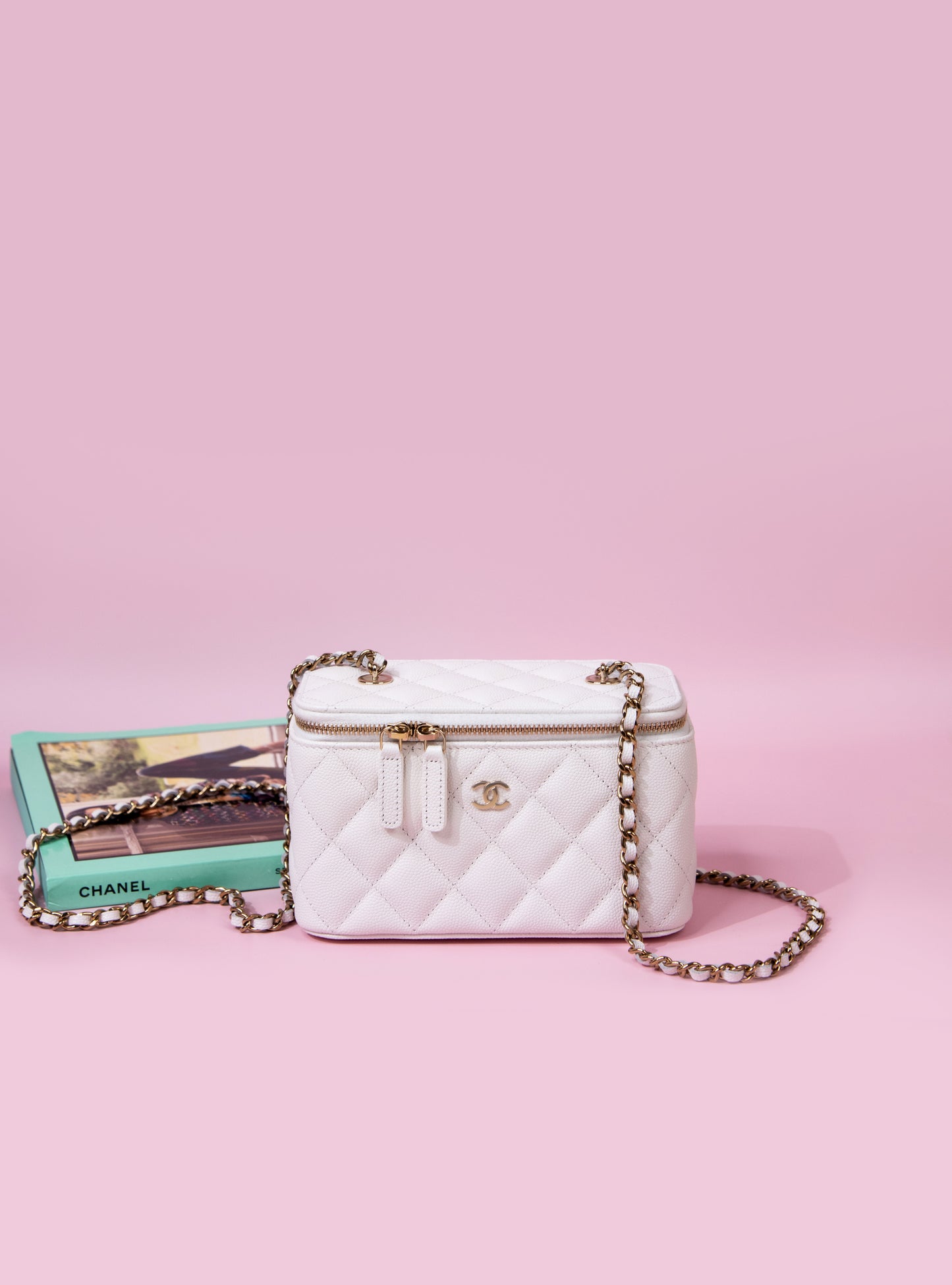 Chanel Small White Vanity Case with Chain