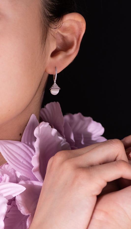 Marli Cleo Rev Luxe White Gold Diamond Drop Earrings in Moon Stone