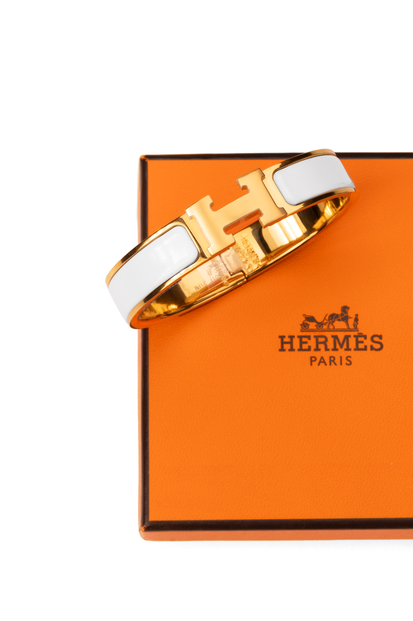 Hermes Clic H Bracelet in White/Rose Gold