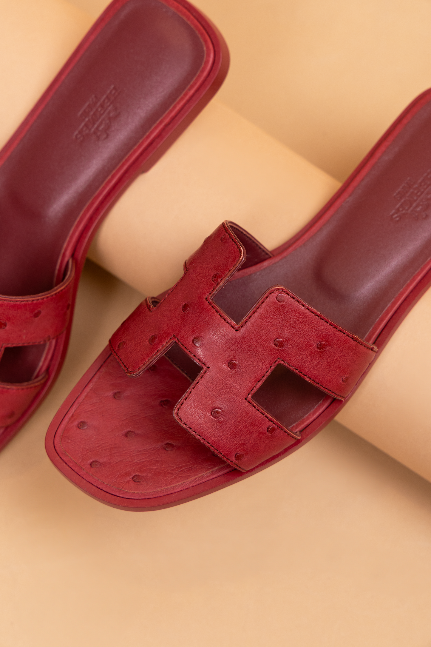 Hermès Oran Ostrich Sandals in Rouge H