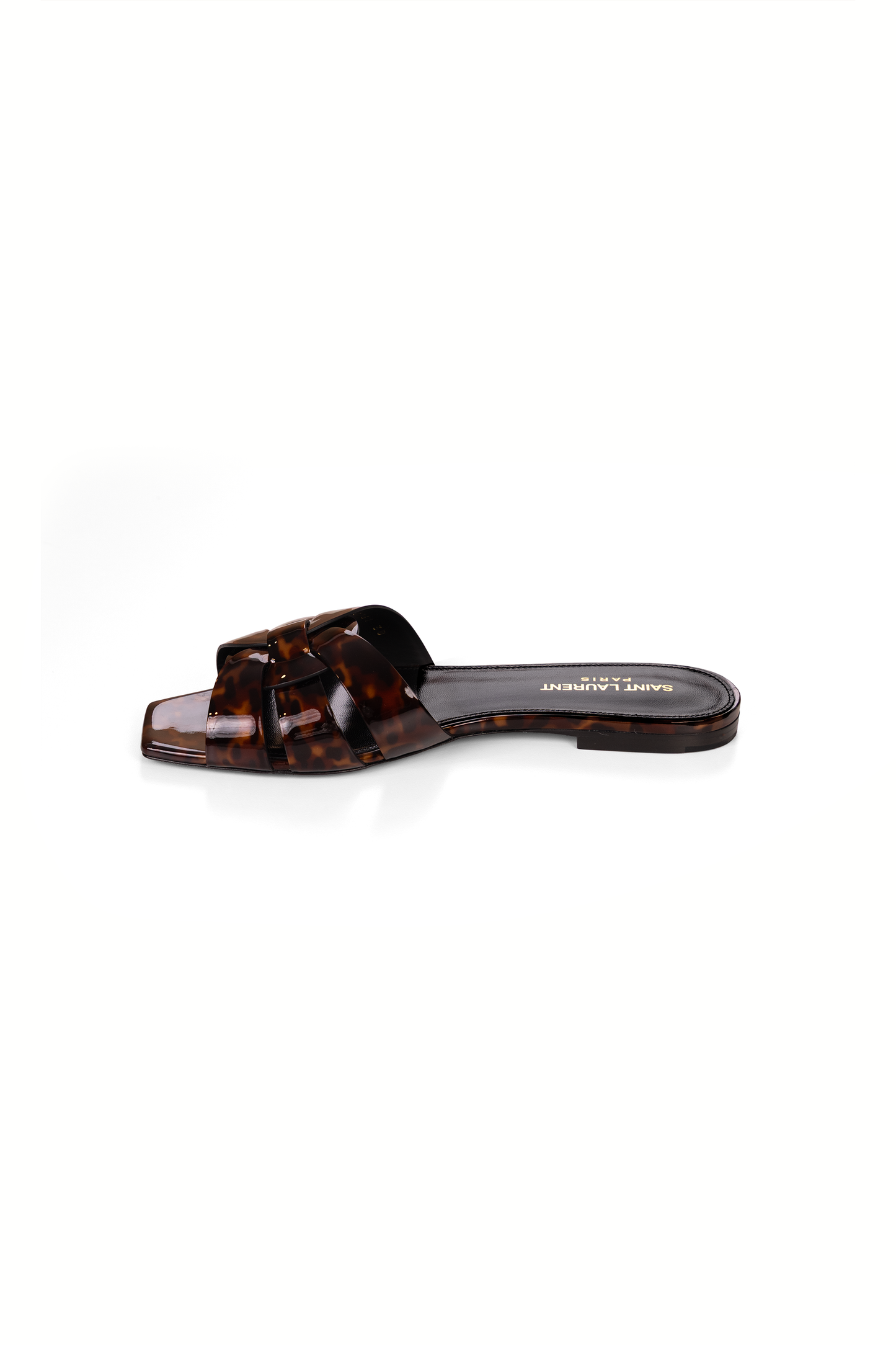 YSL Tribute Tortoise Shell Flat Slide Sandals