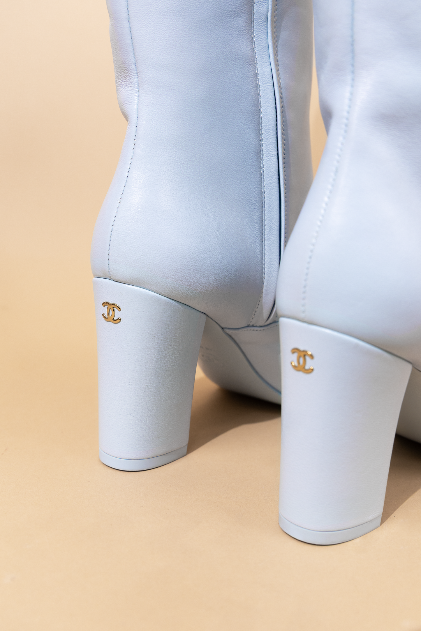 Chanel Lambskin Cap Toe High Boots in Light Blue