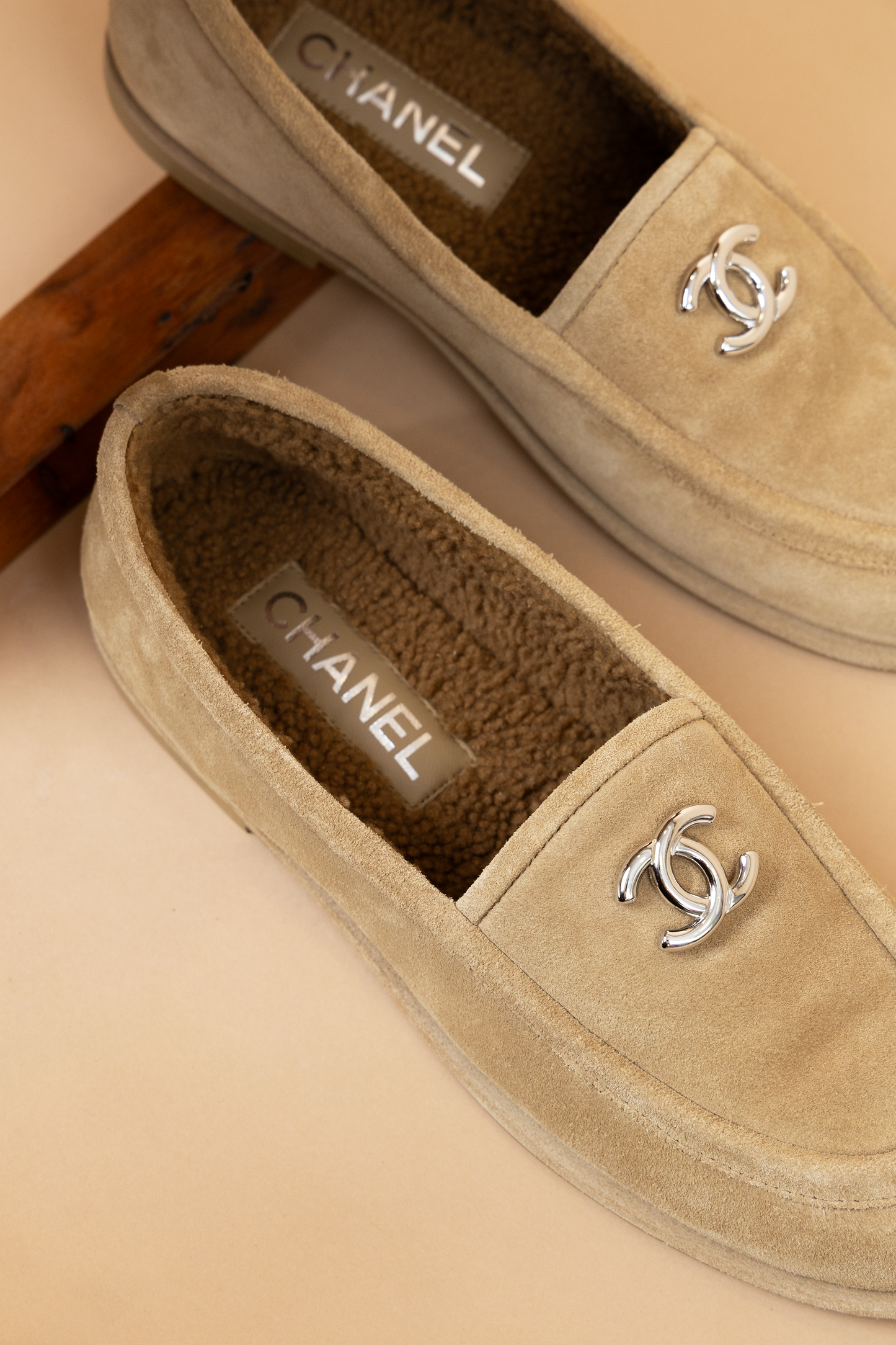 Chanel Beige Shearling Loafers