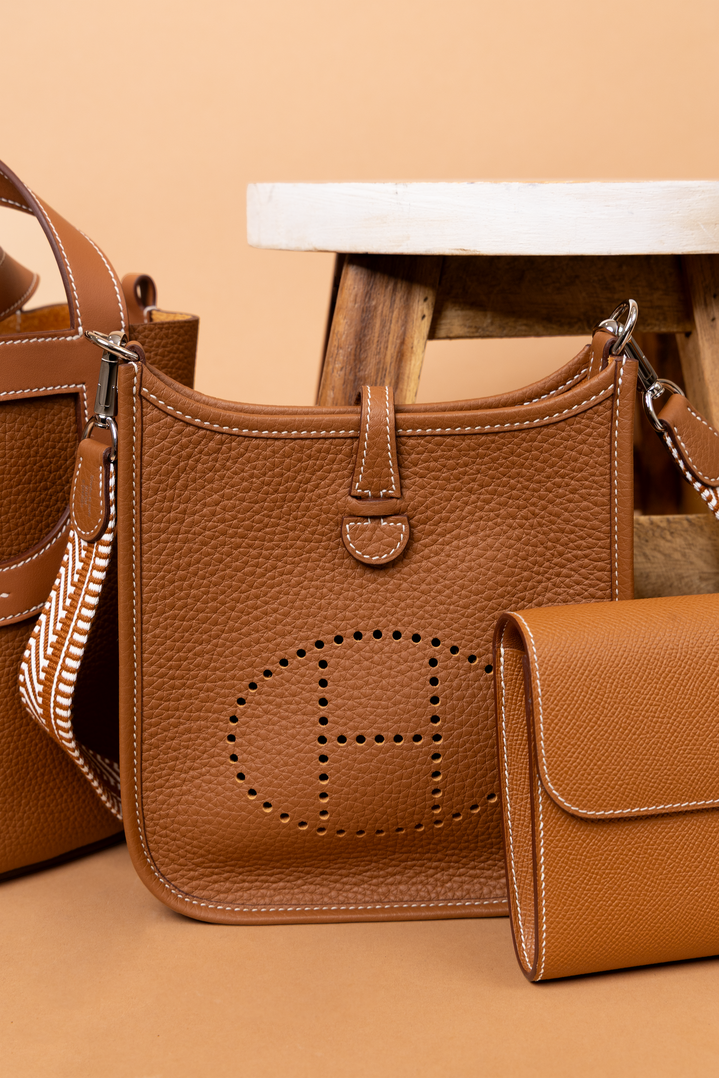 Hermès In-the-Loop, Mini Evelyne Clemence, and Constance Wallet To Go in Gold