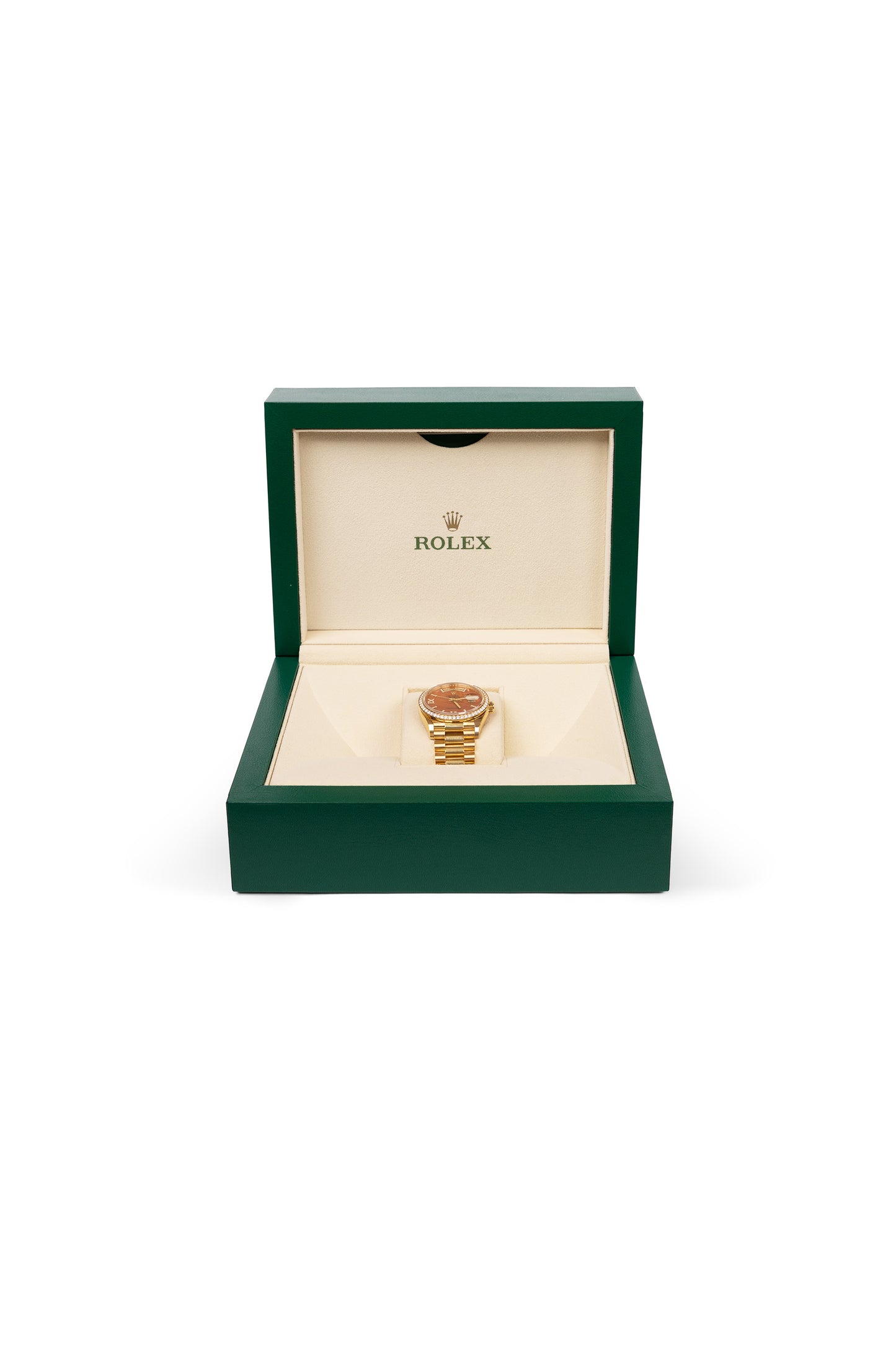 Rolex Day-Date 36mm in Yellow Gold with Diamond Carnelian Dial