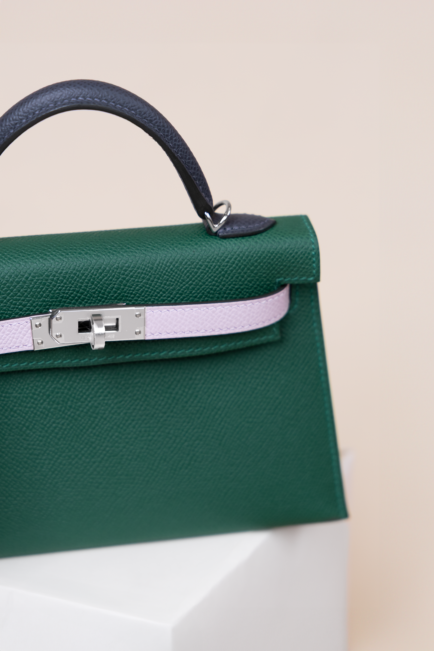 Hermès Mini Kelly 20 Sellier Epsom Tricolor in Moyen/Mauve Pale/Ardoise PHW