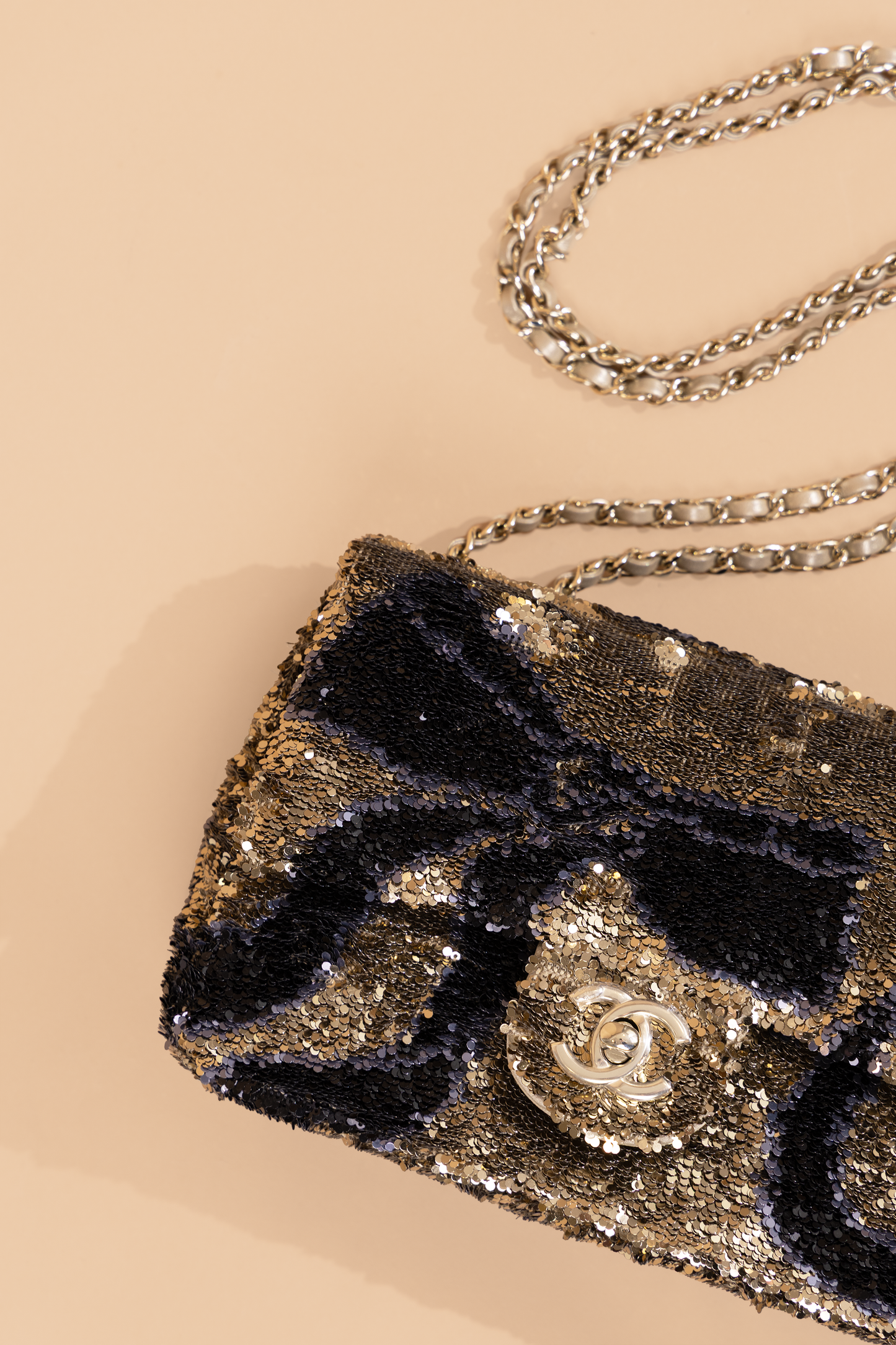 Chanel Small Sequined Gold/Black Flap Bag