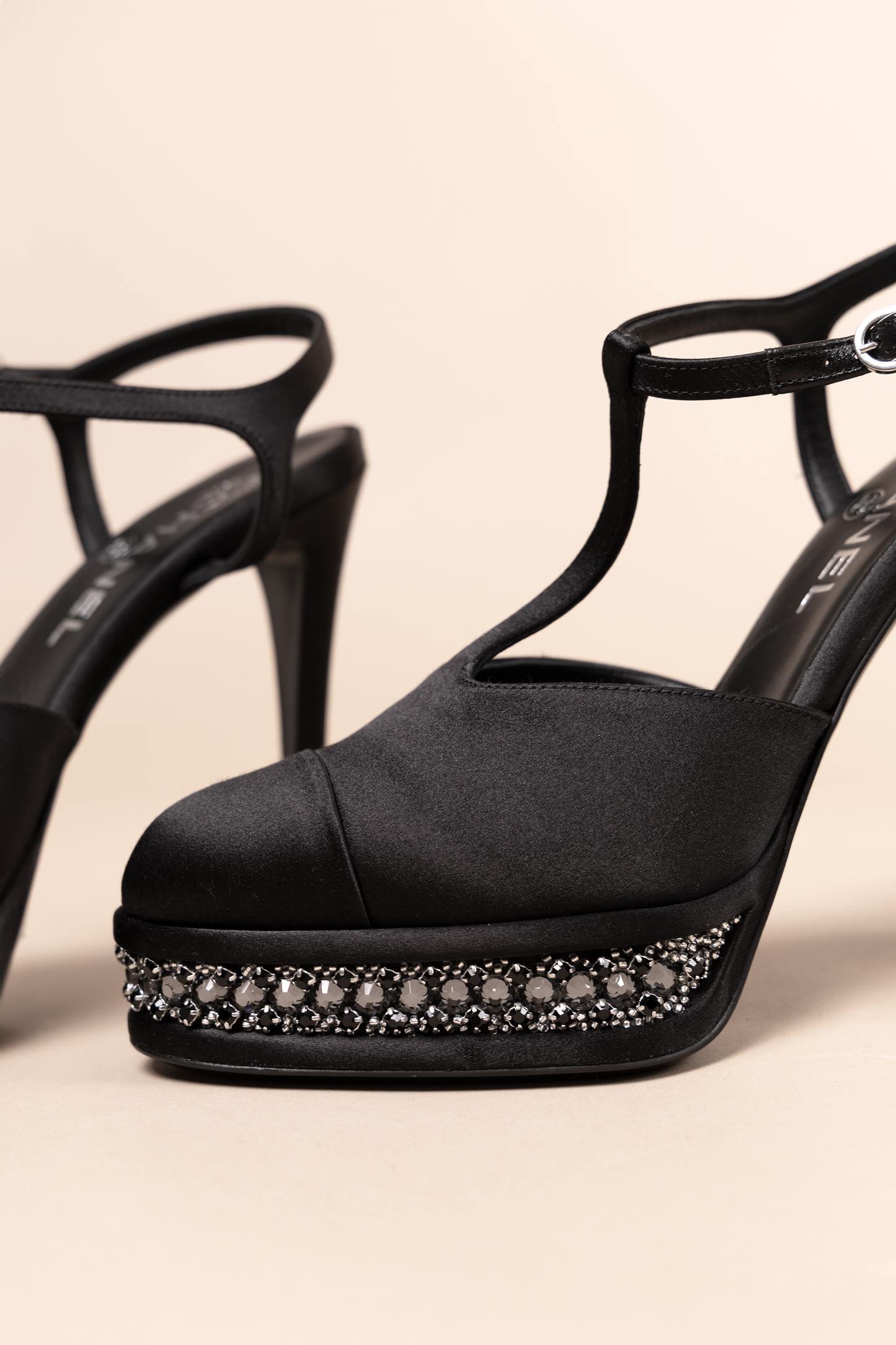 Chanel Black Mary Janes Satin Heels