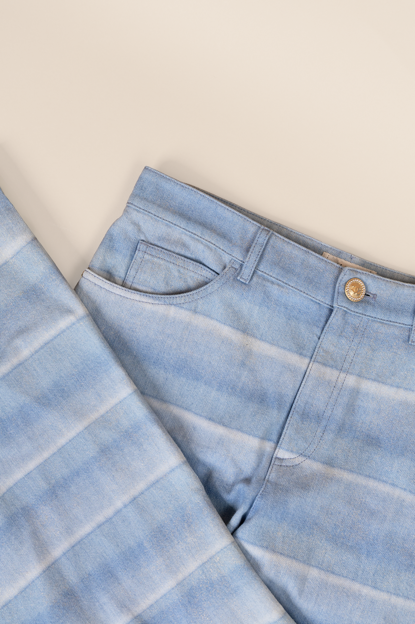 Chanel Laminated Denim Light Blue/White Jeans