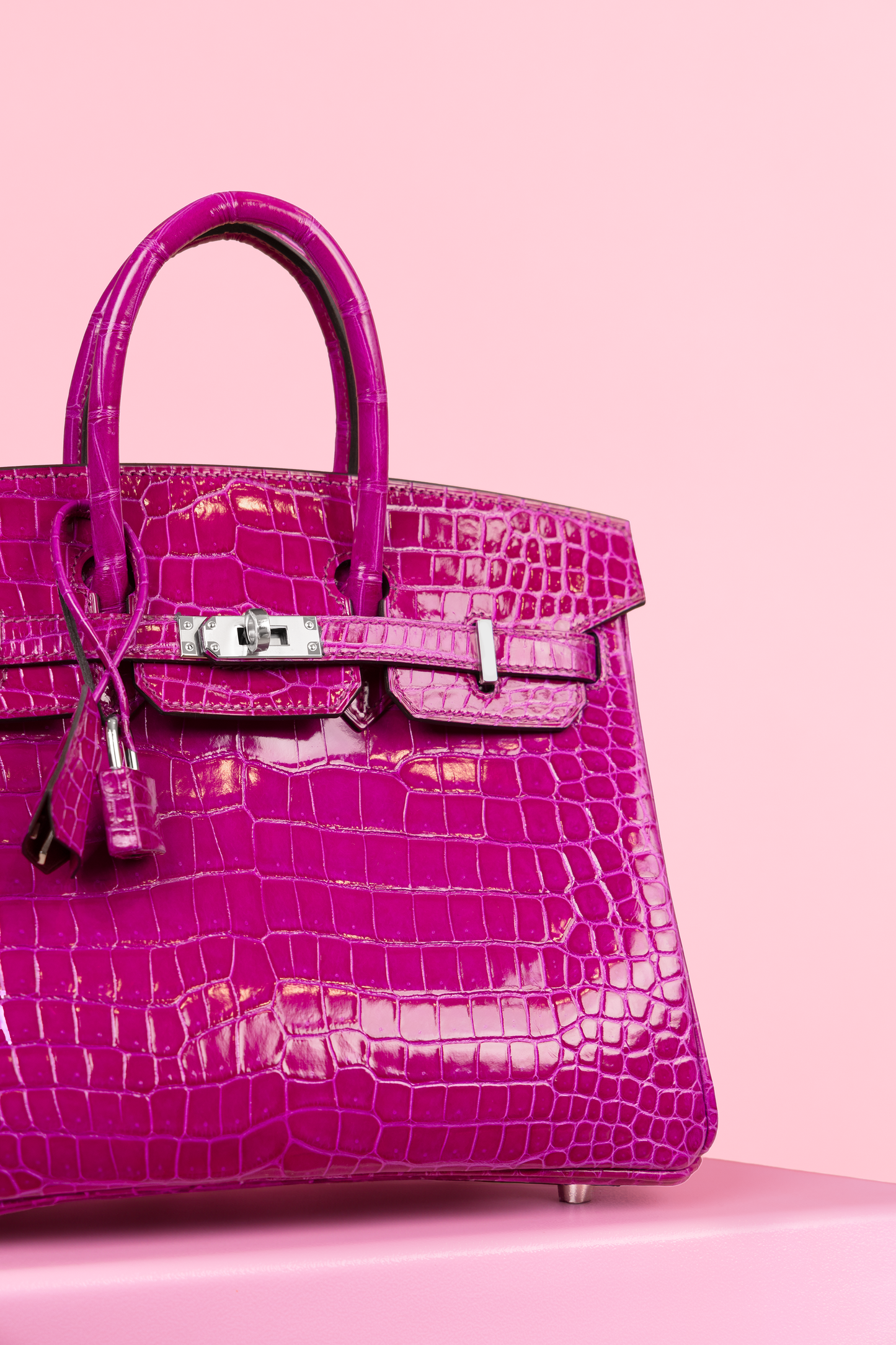 Hermès Birkin 25 Shiny Crocodile Rose Pourpre PHW