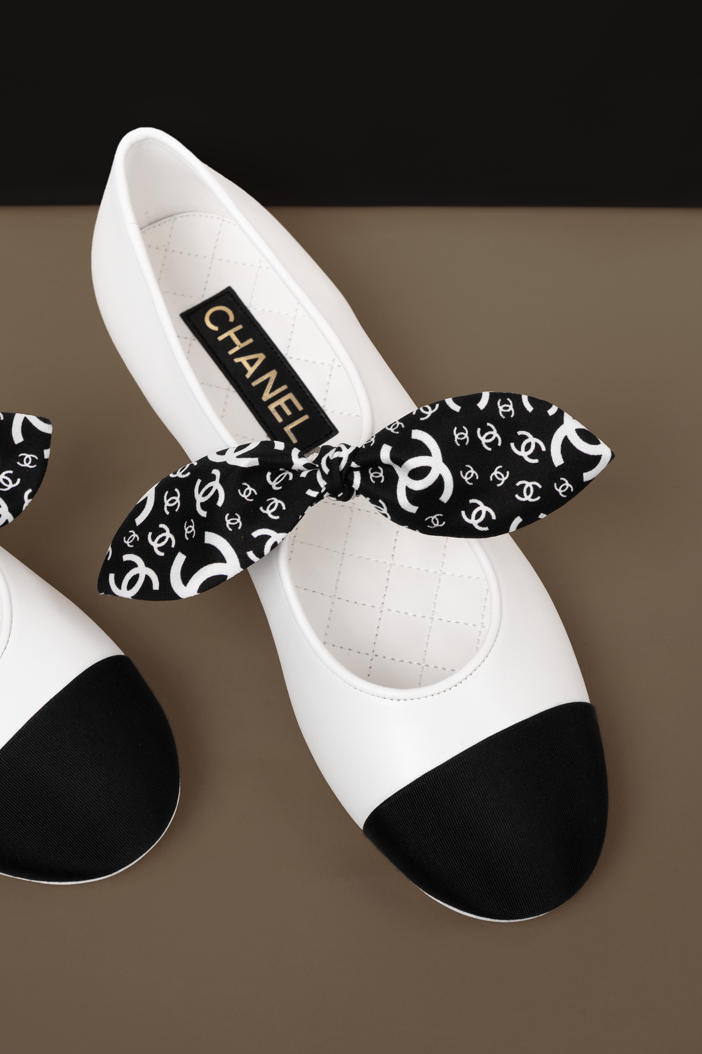 Chanel White/Black CC Ribbon Mary Janes