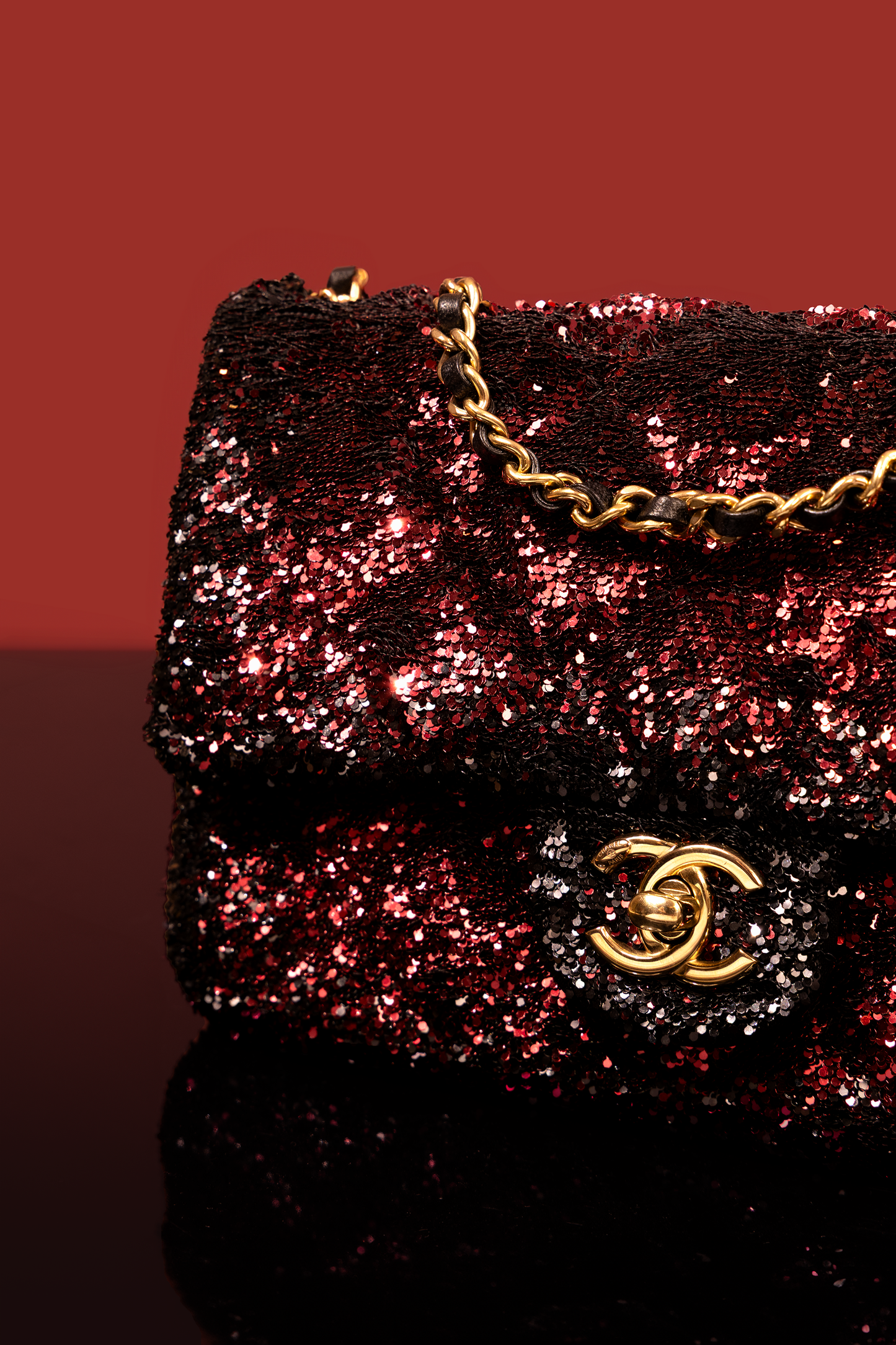 Chanel Small Black/Red Sequin Flap Bag