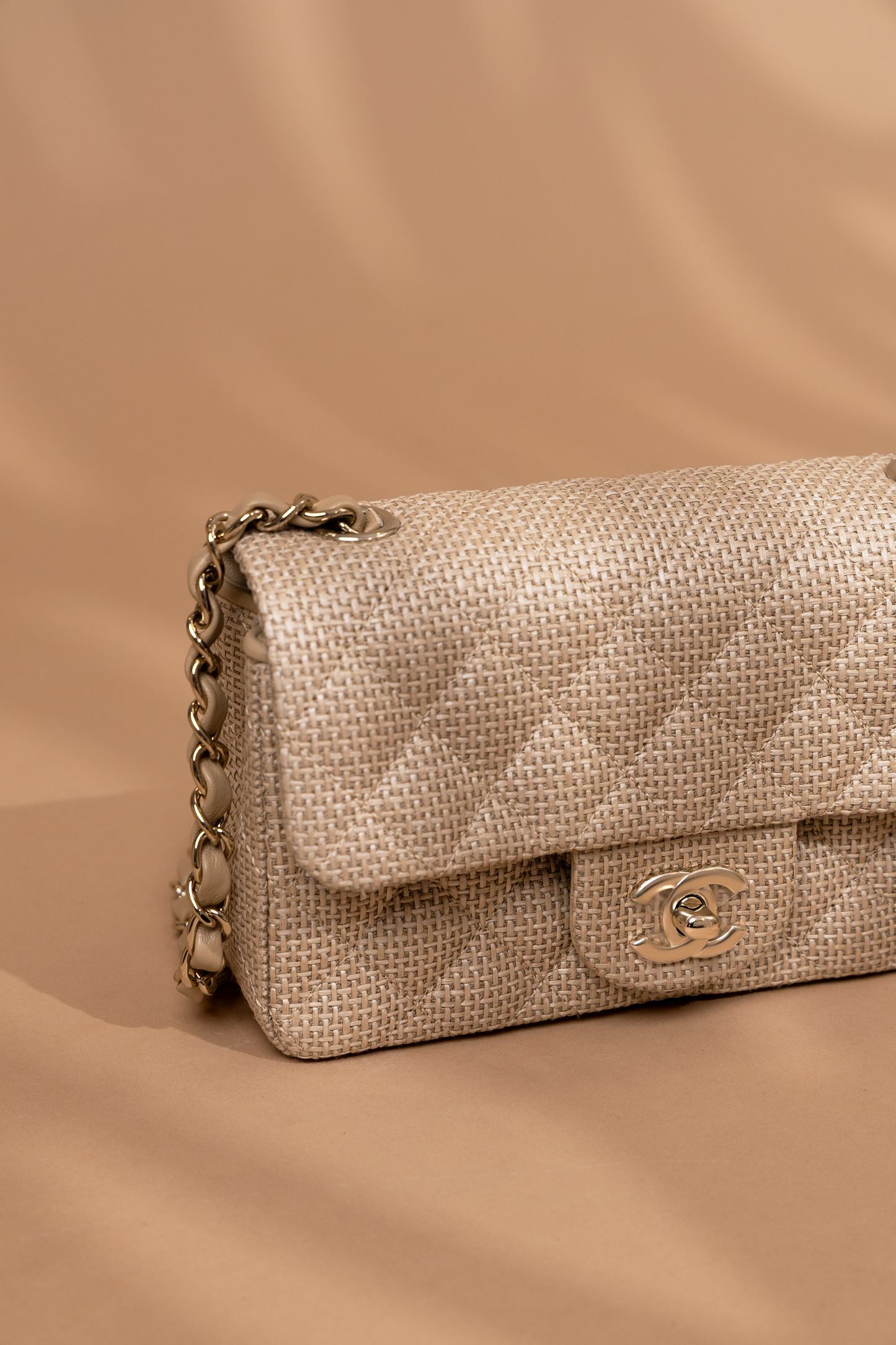 Chanel Small Beige Raffia Flap Bag