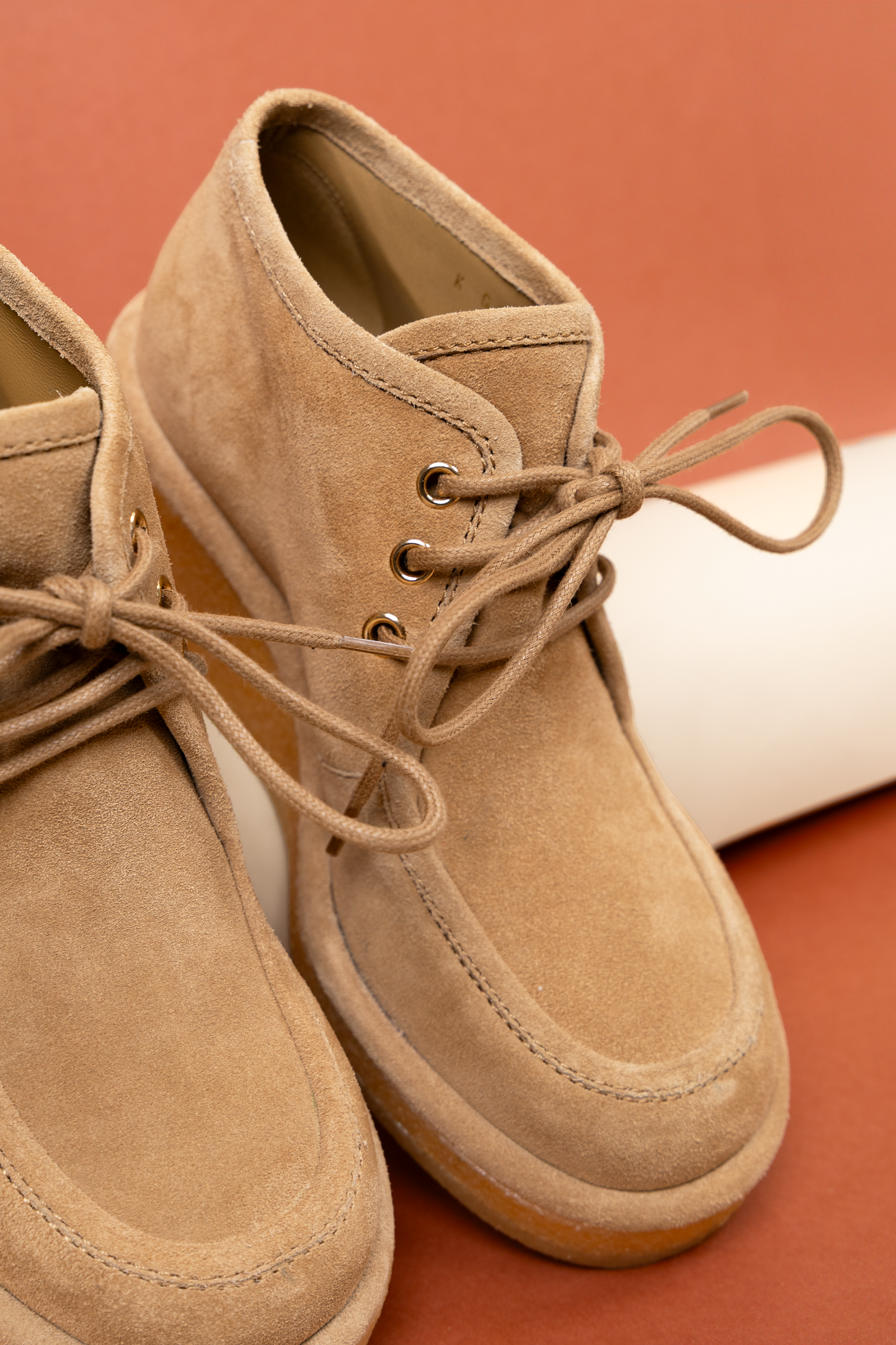 Chanel Beige Suede Calfskin Lace Up Wedge Boots