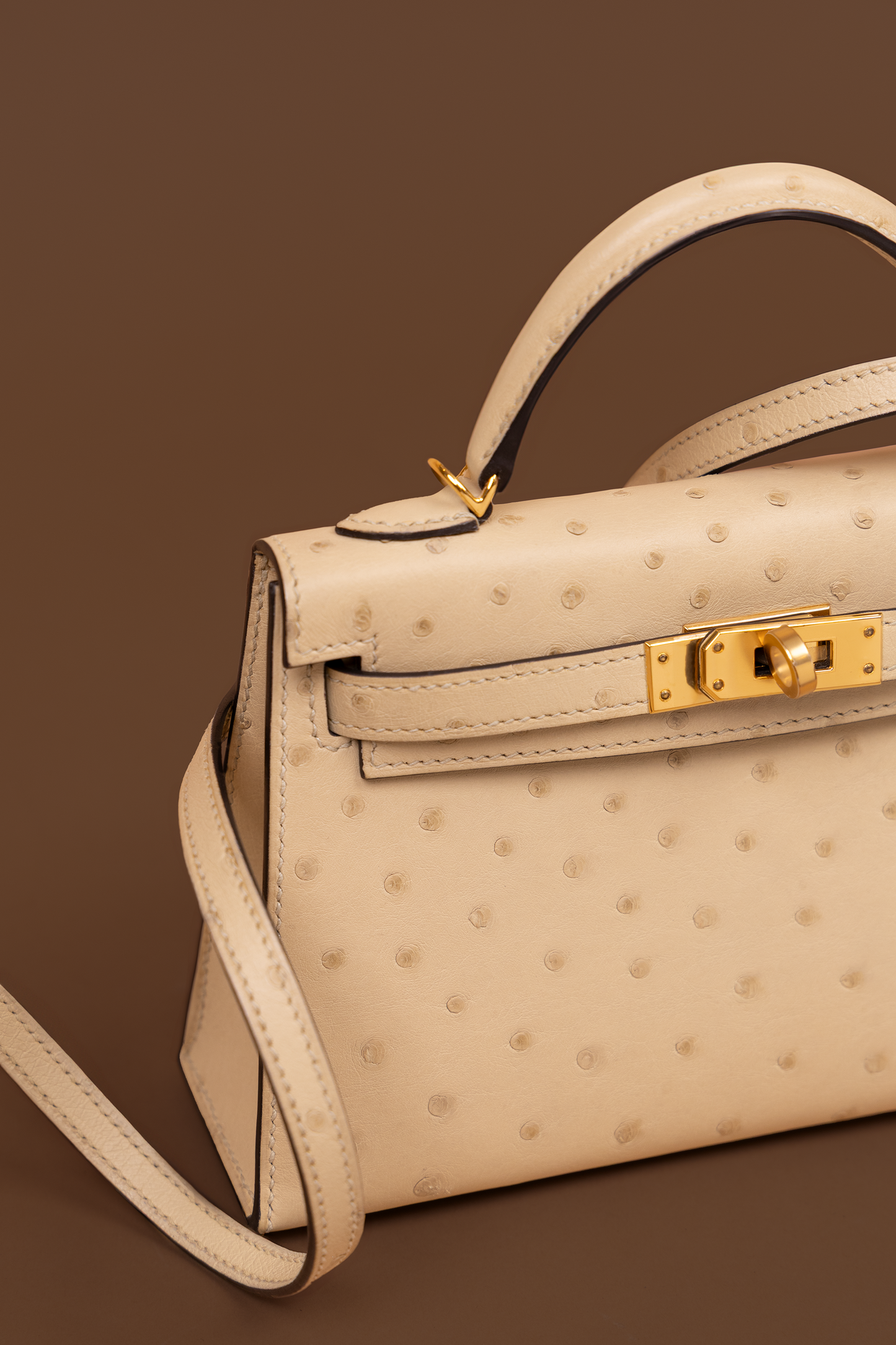 Hermès Mini Kelly Ostrich in Parchemin GHW