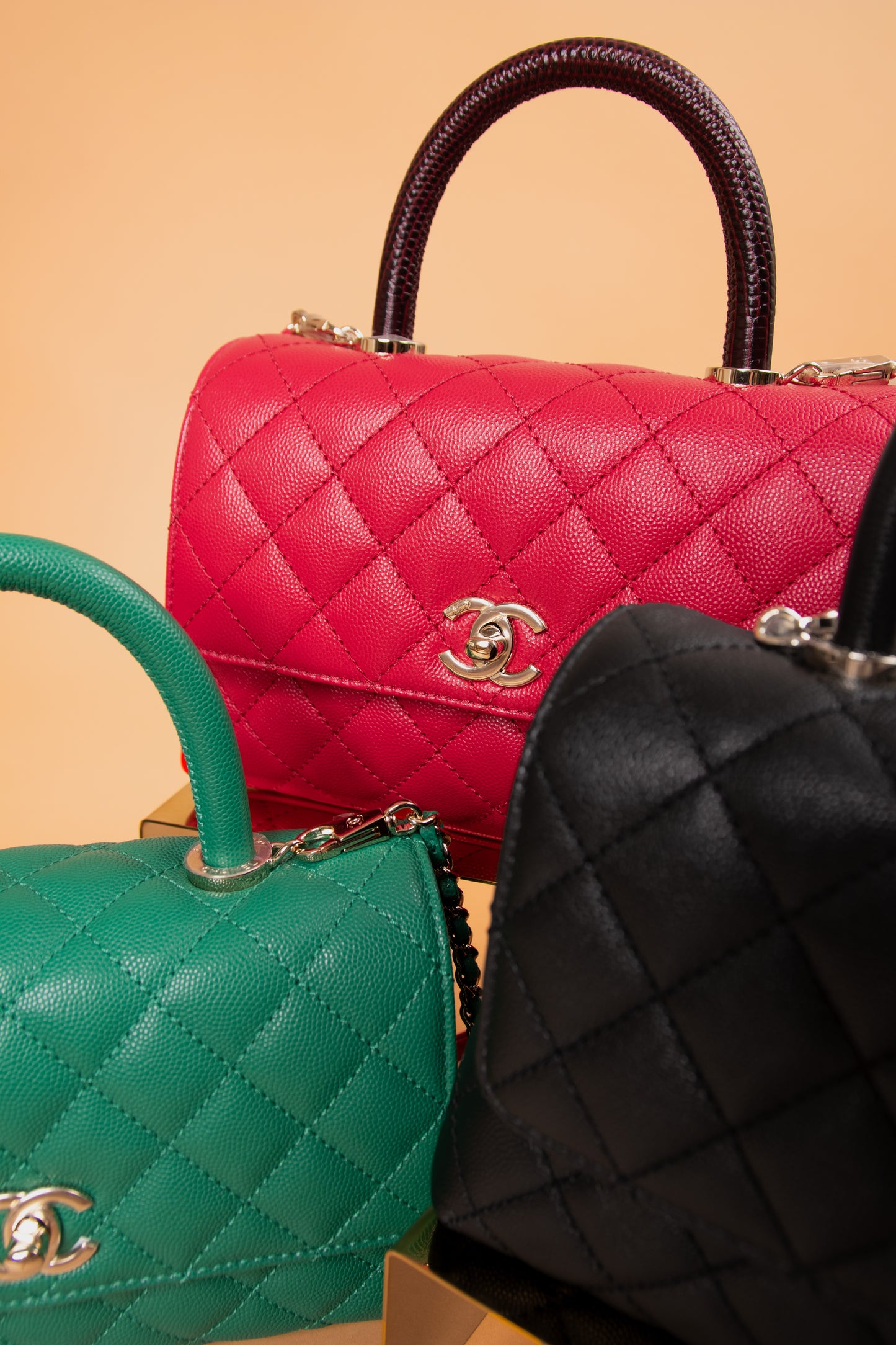 Chanel Small Coco Handle in Green, Raspberry, & Black