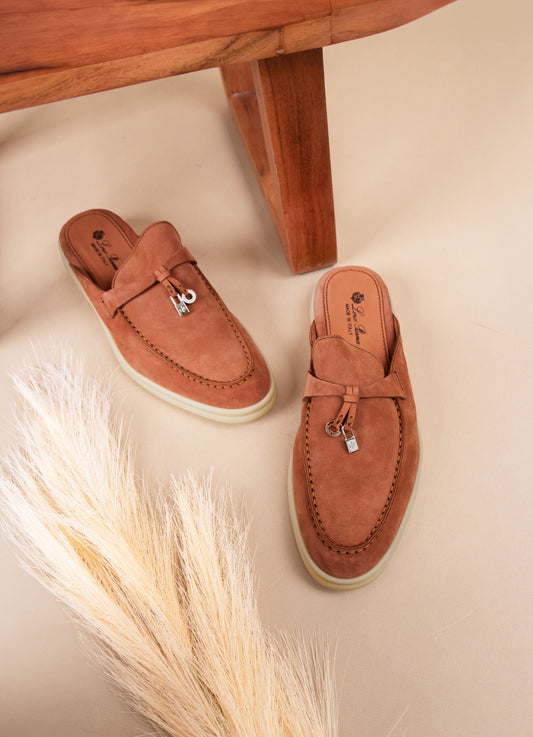 Loro Piana Babouche Charms Walk Loafers in Dusty Orange