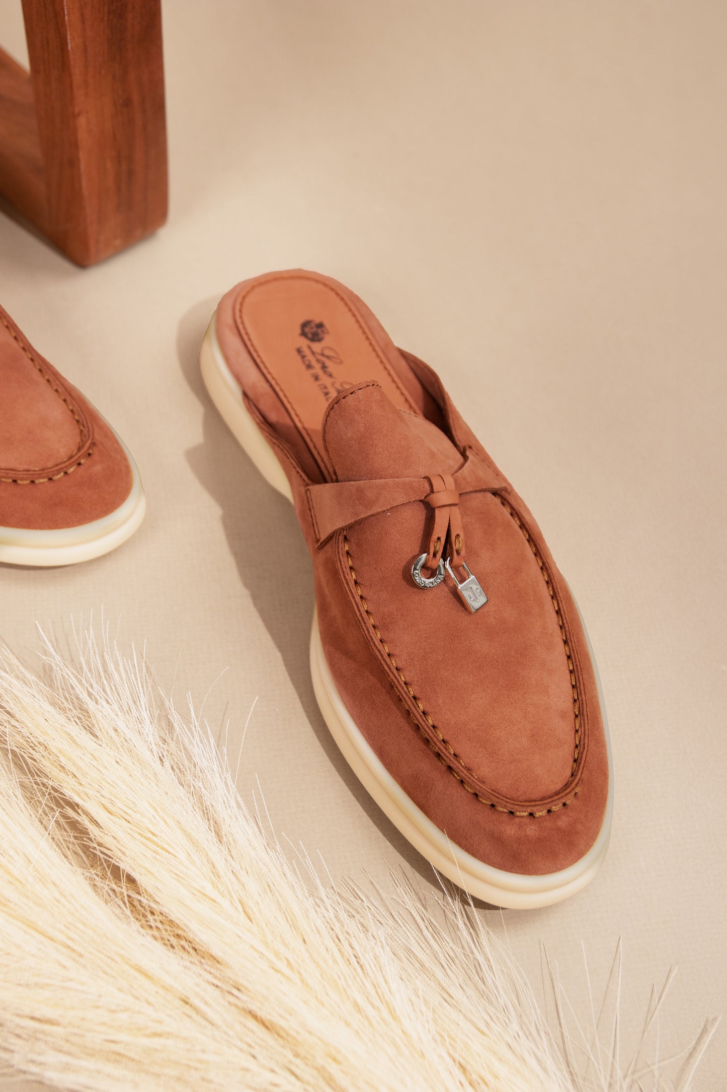 Loro Piana Babouche Charms Walk Loafers in Dusty Orange
