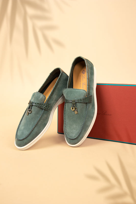 Loro Piana Summer Charms Walk Loafers in Alligator Green Lagoon