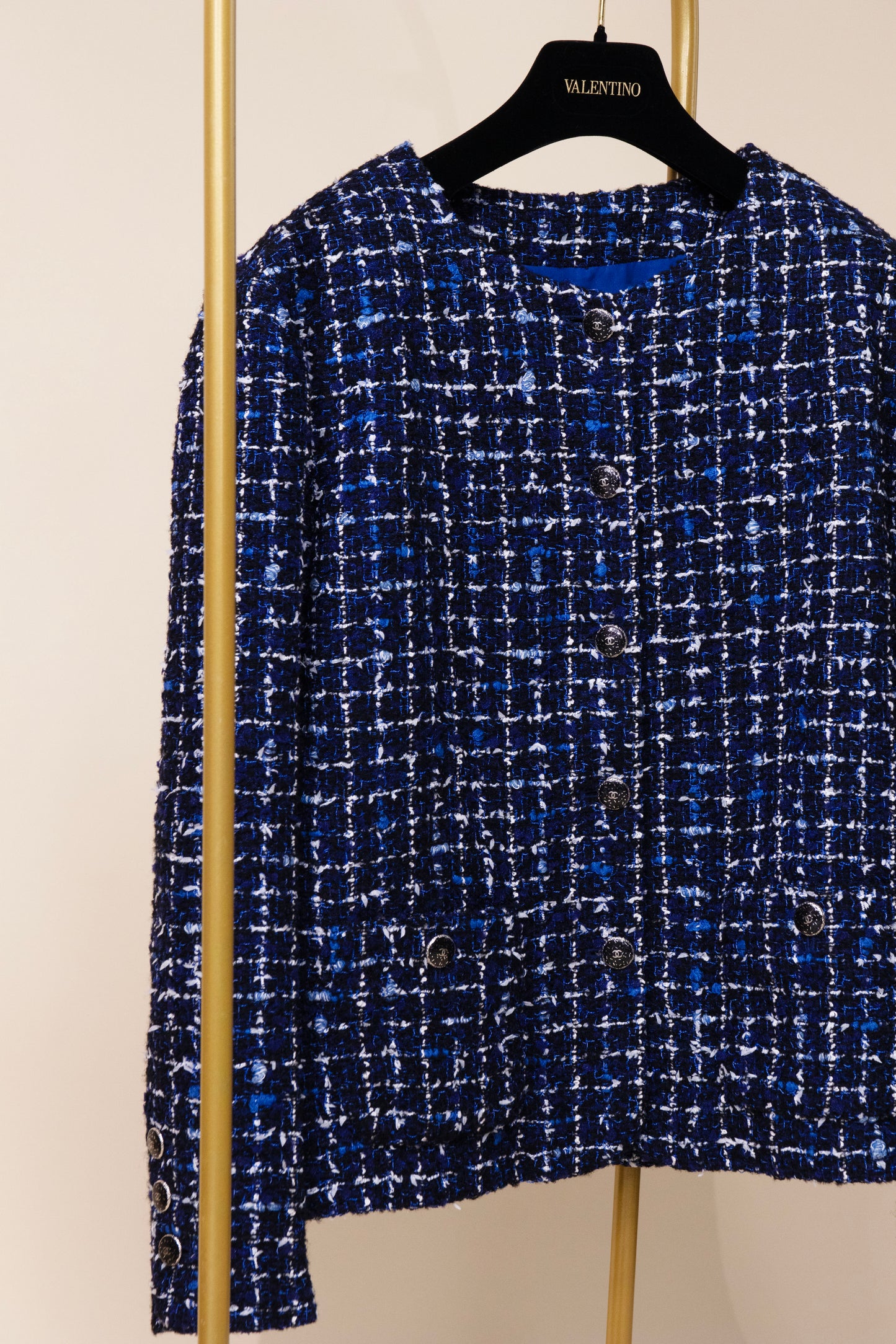 Chanel Blue Tweed Jacket with Silver Mary Janes