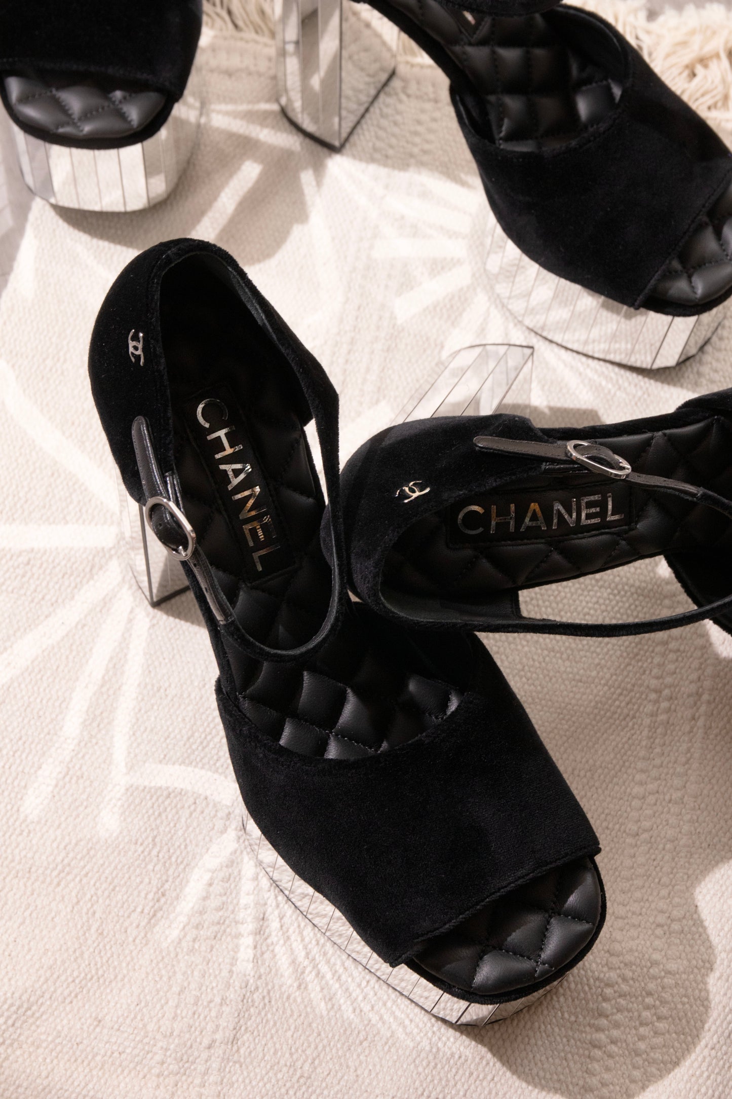 Chanel Black Mirror Platform Sandals