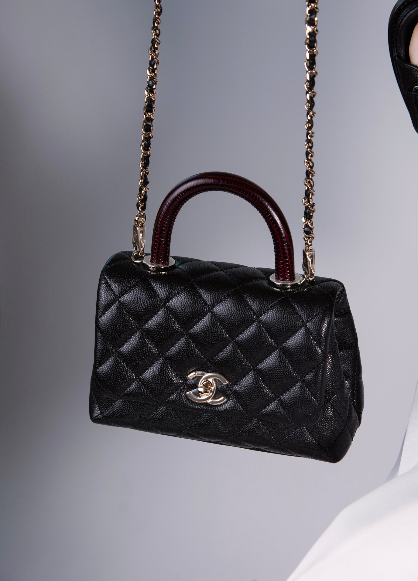 Chanel Micro Black Coco Handle with CC Black Caviar Sandals