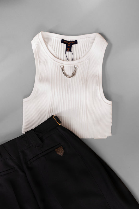 Louis Vuitton White Top & Black Bottoms with Nano Speedy Bag