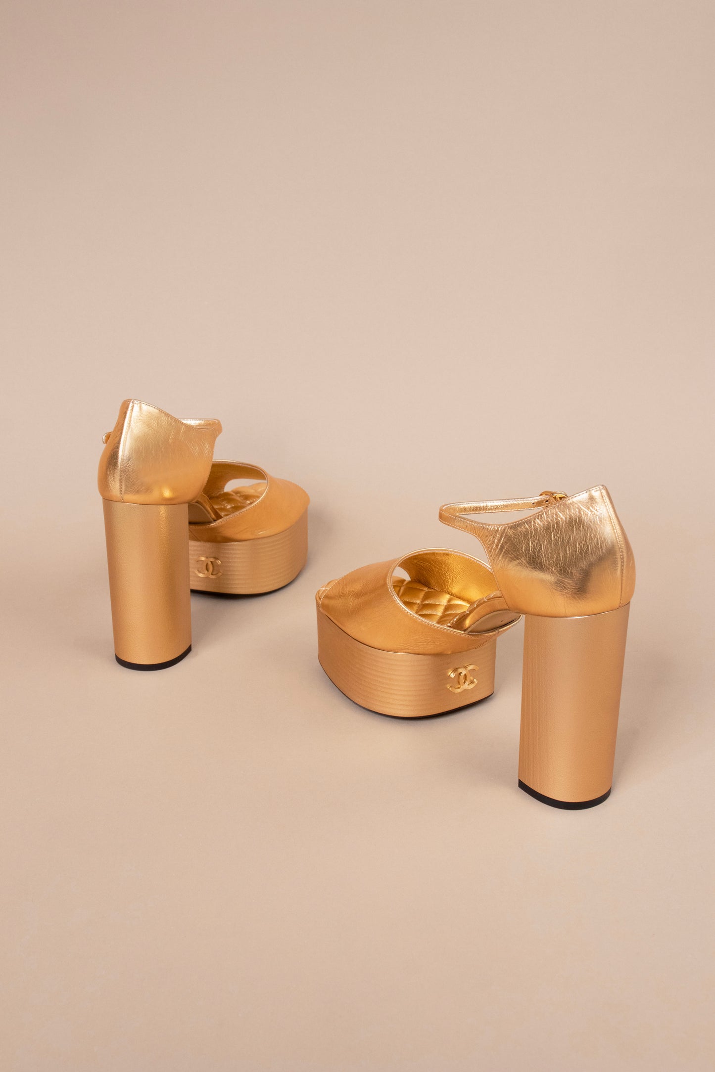 Chanel Gold Platform Sandals