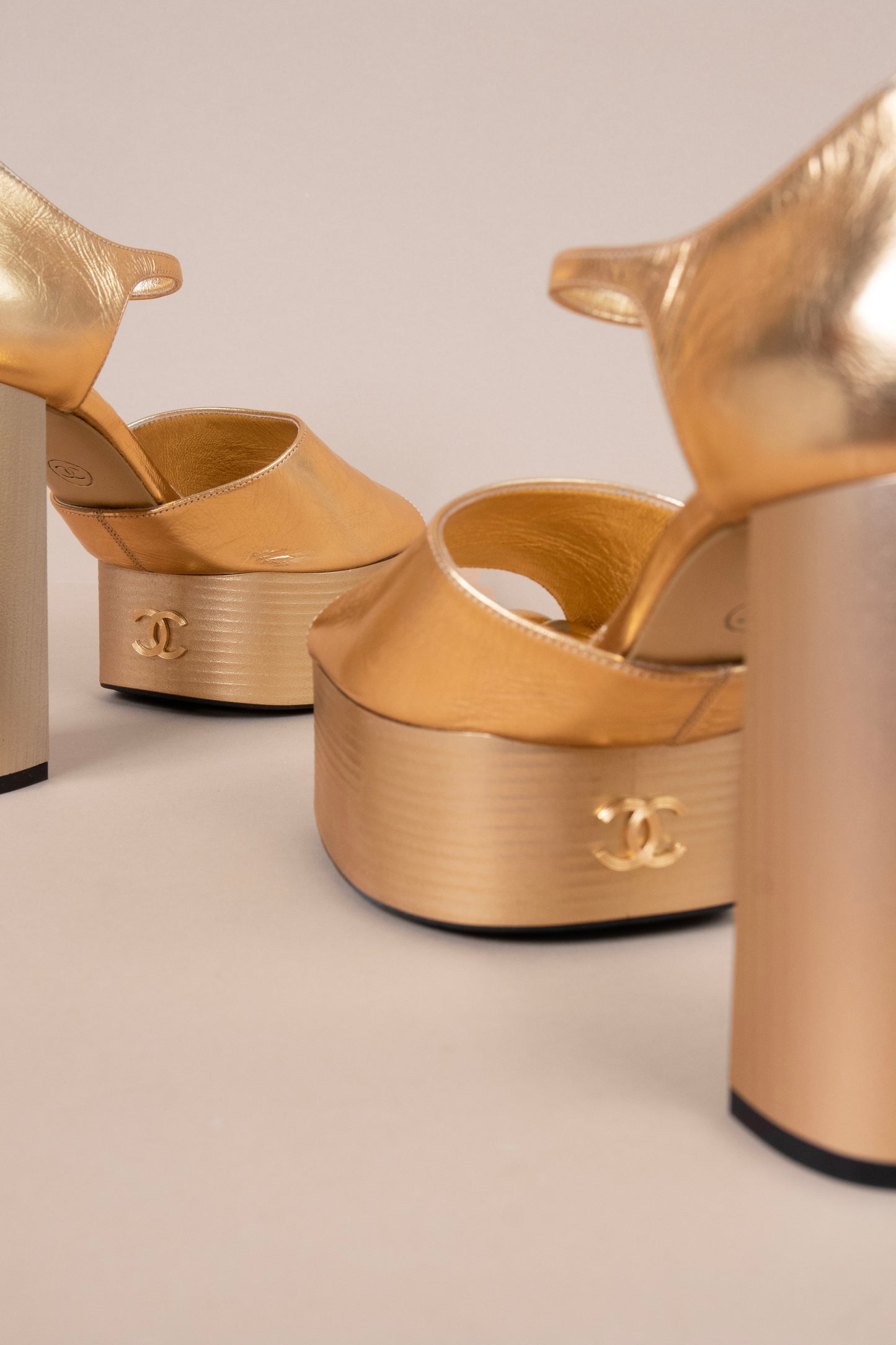 Chanel Gold Platform Sandals