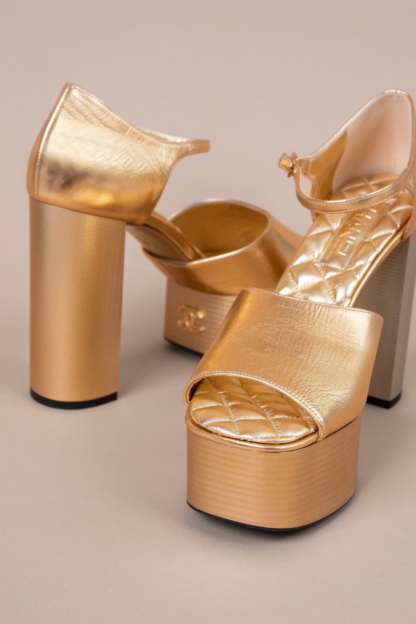 Chanel Gold Platform Sandals