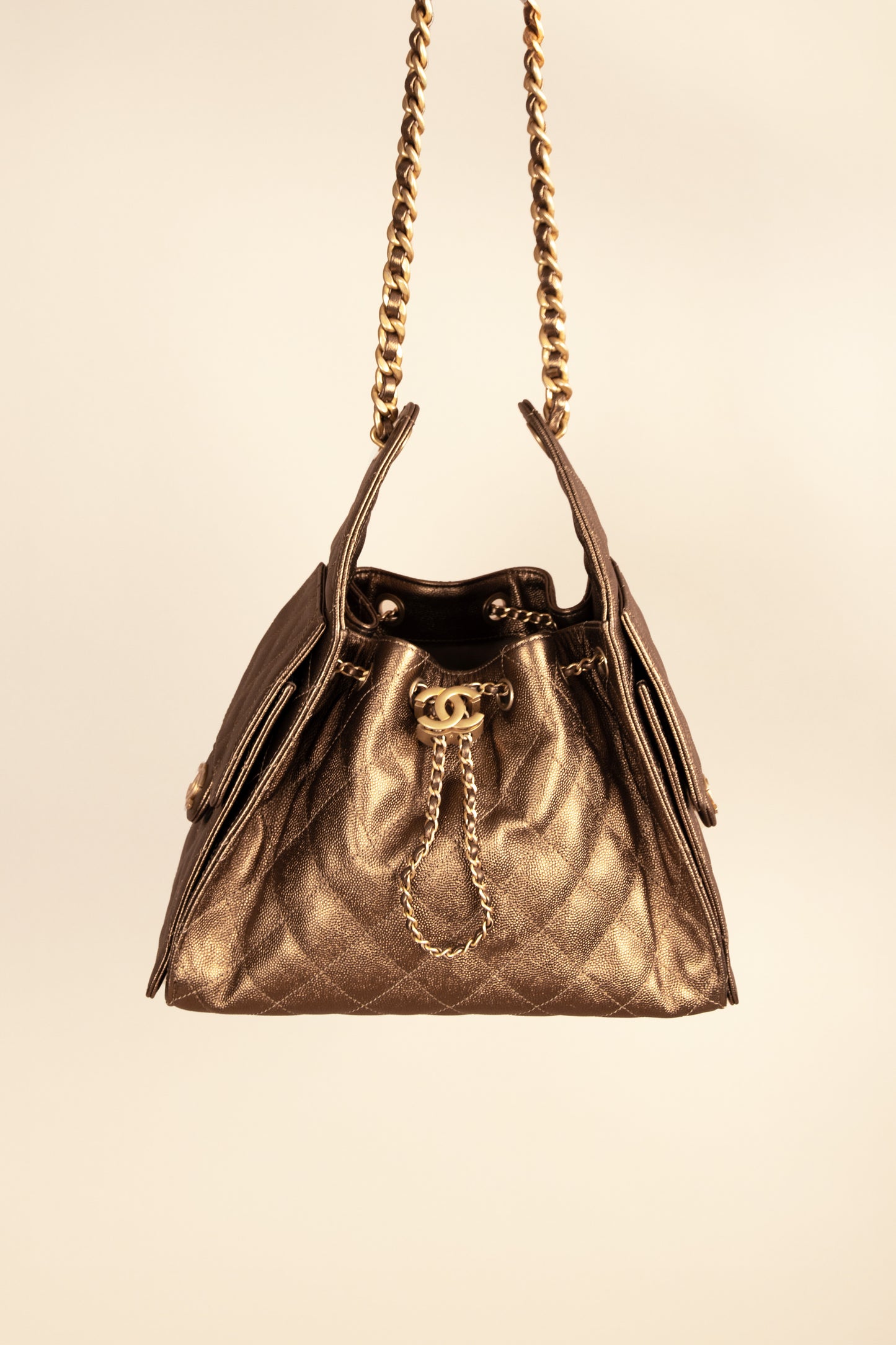 Chanel Hobo 25 Metallic Gold & Bottega Veneta Bronze Sandals