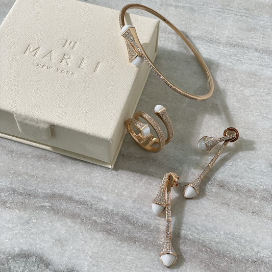 Marli Cleo Collection Rose Gold and White Agate Stone