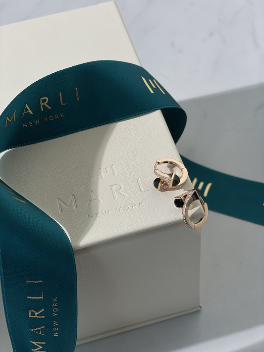 Marli Cleo Huggie Earring Rose Gold Black Onyx and Diamond