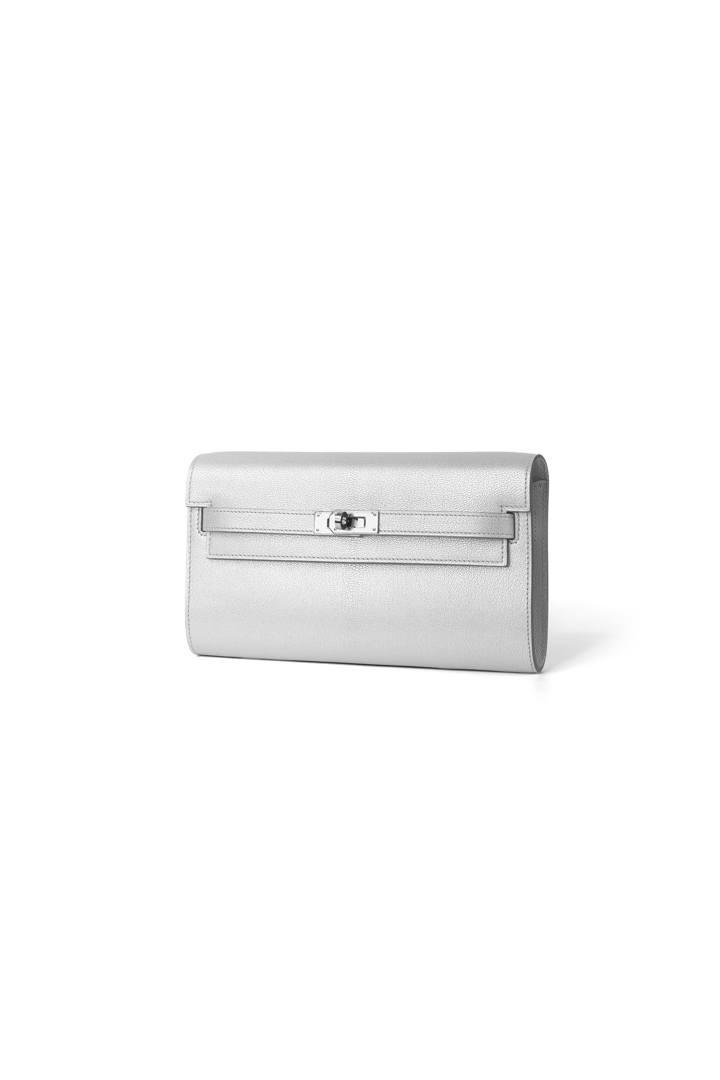 Kelly To Go Chevre in Argent with Silver Hardware